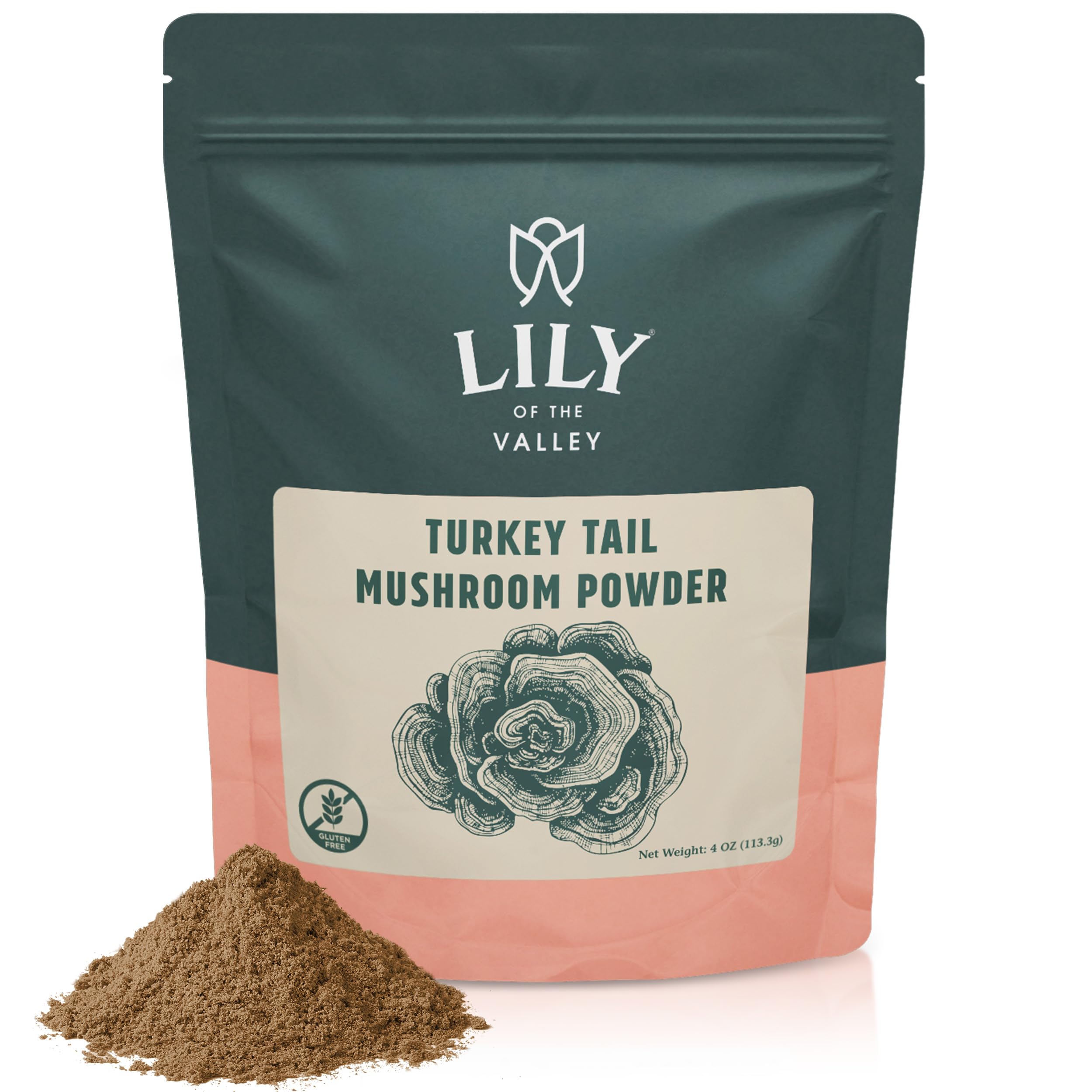 LILY OF THE VALLEY Turkey Tail Mushroom Powder - Coriolus Versicolor Extract - Freeze Dried with Active Polysaccharides - Pet Friendly - Vegan & Gluten-Free - Packed in Resealable Pouch (8oz, 226g)