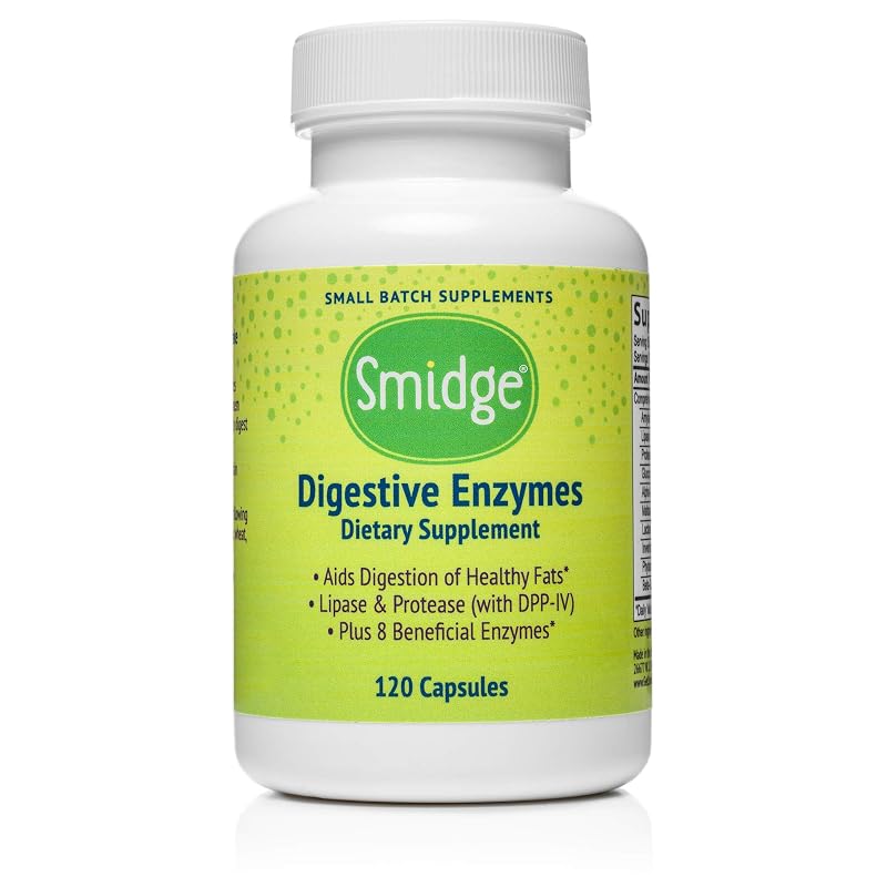 Smidge Suplemento de Multi-enzimas Digestivas com Lipase e Protease, 120 cápsulas
