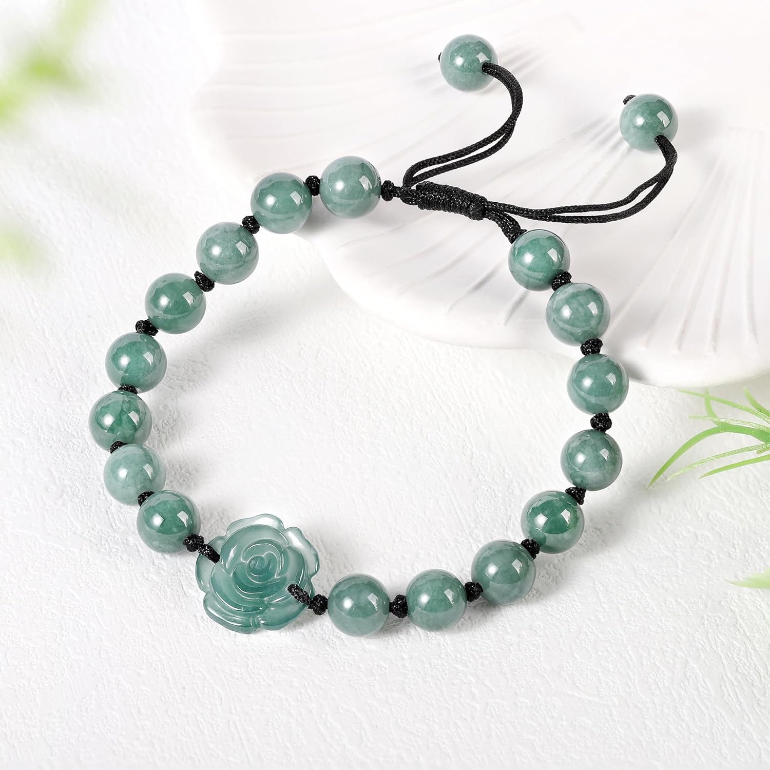 Real Jade bracelet for Women, Natural Jadeite Handmade Carved Peach Blossom Stretch Beaded Beads Jade Bangle Jewelry, Stress Relief Feng Shui Prosperity Blue-Green Jades bracelets,for Valentine's,Mother,Christmas - Image 6