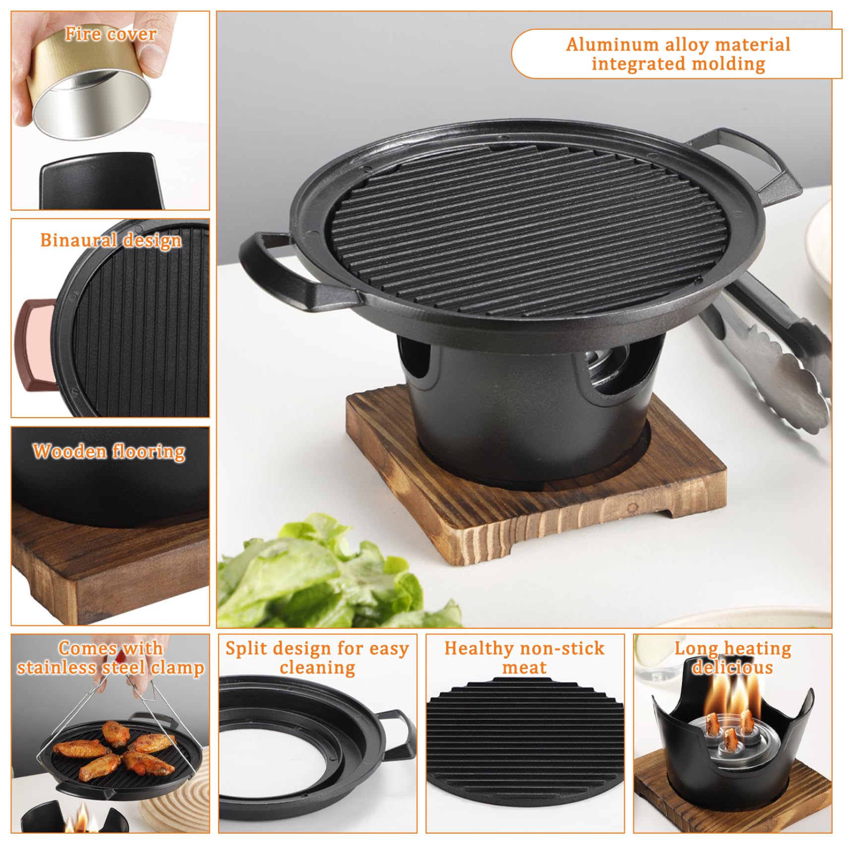 Griglia per barbecue coreana, griglia a carbone da tavolo antiaderente senza fumo, griglia per barbecue portatile facile da montare per casa, picnic, campeggio e riunioni all'aperto Griglia per barbec
