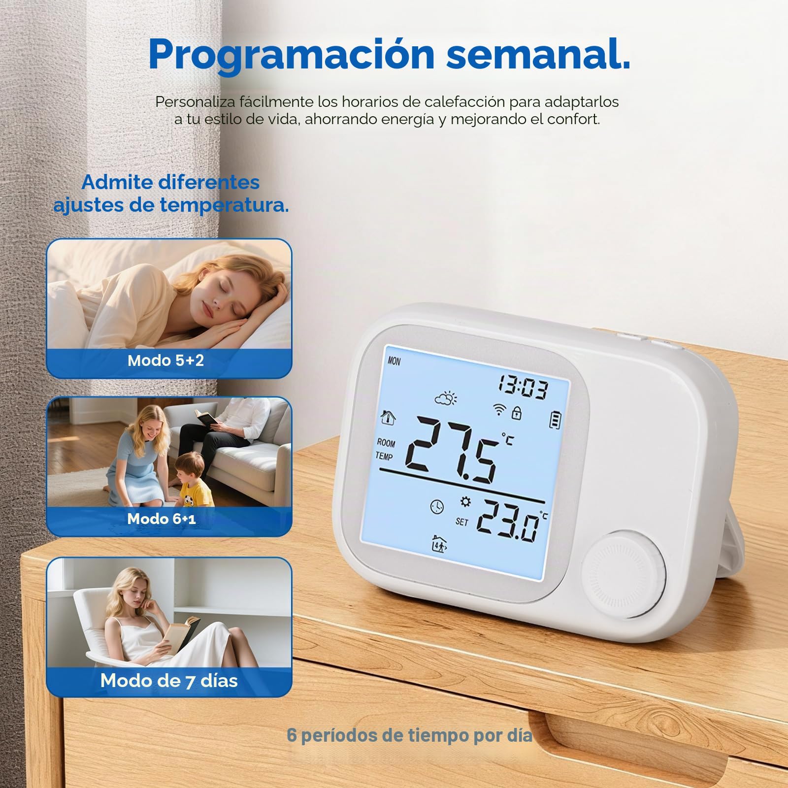 Termostato Calefaccion WiFi con RF Receptor, Termostato Inteligente pilas para caldera de gas,compatible con Alexa y Google, Temporizador Semanal, Función de Memoria, Control por Botones