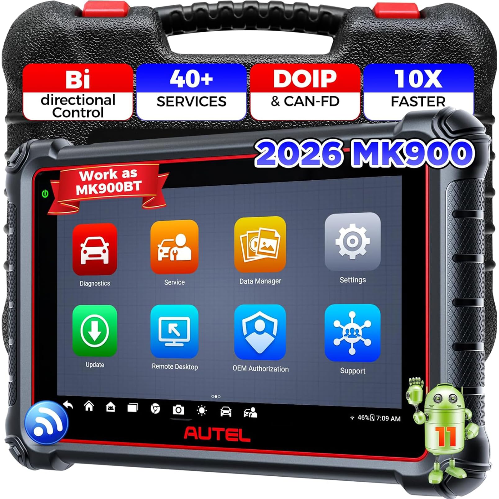 MaxiCOM MK900 Diagnostic Scanner, Same as MK900BT, Up of MK808S MK808BT PRO, MaxiCheck MX900, MX808S, 40+ Service, 3000+ Active Tests, All System Diagnose, CAN-FD&DOIP, OS 11, FCA SGW