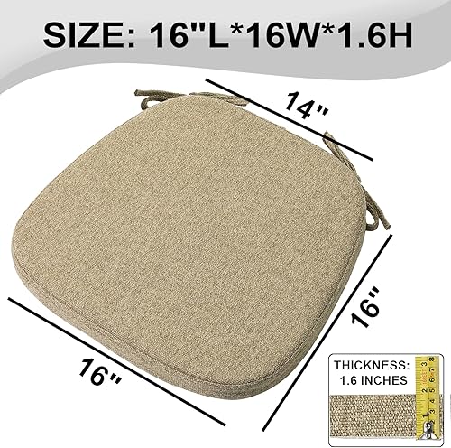 Miniatura 6 de Paquete de 6 cojines de espuma viscoelástica para sillas de comedor, de lino original de 16 pulgadas, cómodos cojines de asiento antideslizantes