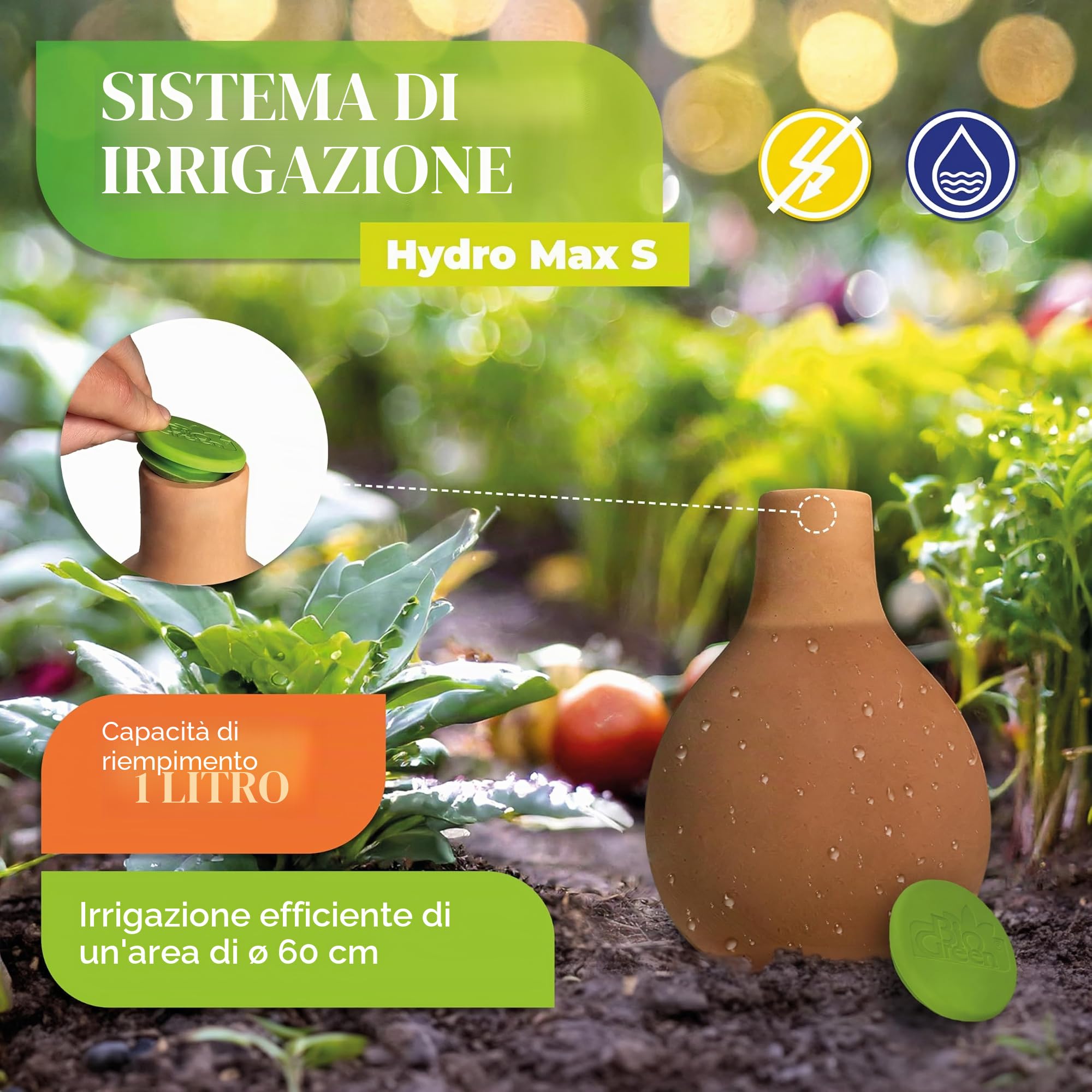 Sistema di irrigazione Olla "Hydromax S" in argilla | autoregolante | irrigazione vicino alle radici | ideale per aiuole e aiuole rialzate | 1 litro, Ø 15 cm – innaffiato nell'intervallo di circa 60