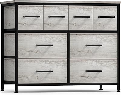 Sorbus Dresser with 8 Faux Wood Drawers - Chest Organizer Unit with Steel Frame Wood Top & Handle Easy Pull Fabric Bins for Clothes - Large Storage Furniture for Bedroom Hallway, Living Room & Closet