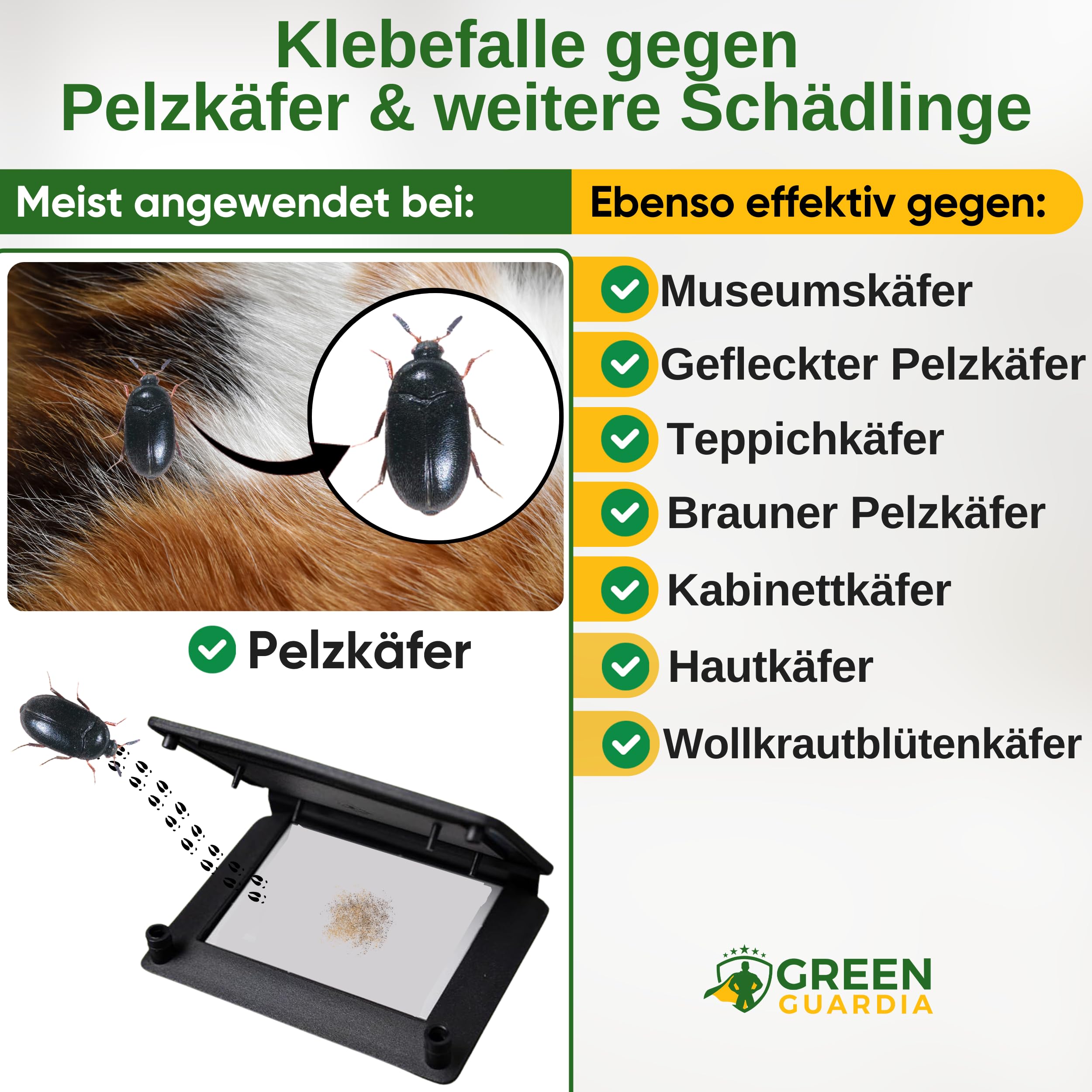 GREEN GUARDIA Trampa para escarabajos de piel con feromonas, 3 trampas para escarabajos de piel, respetuosas con el medio ambiente, trampa de feromonas sin productos químicos con superficies adhesivas