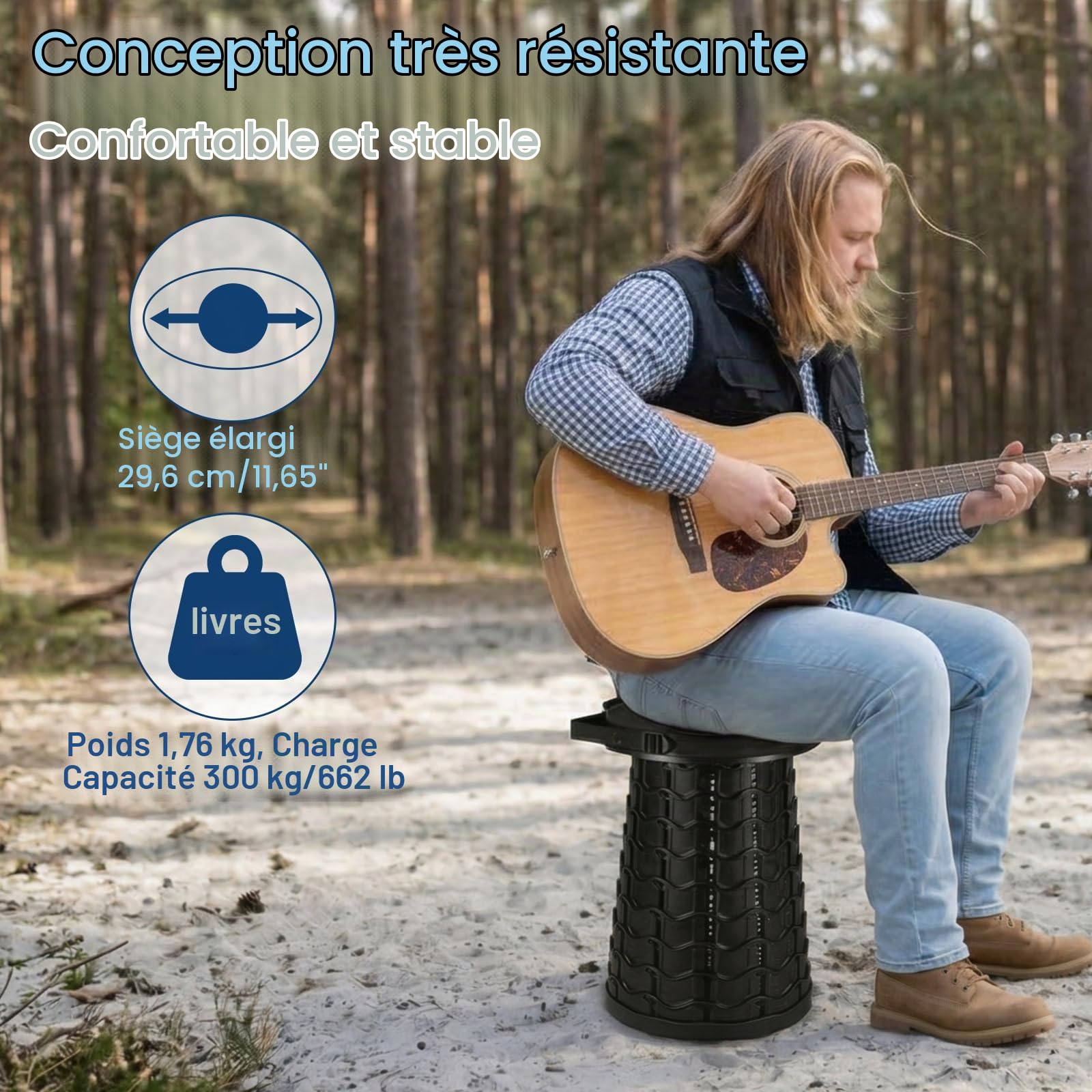 Tabouret Pliant Portable, Plus Haut Tabouret Pliable Camping Réglable en Hauteur 7,5-51,5 cm, Plastique Télescopique Chaise D'extérieur pour BBQ, Pêche, Voyage, Randonnée, Jardin