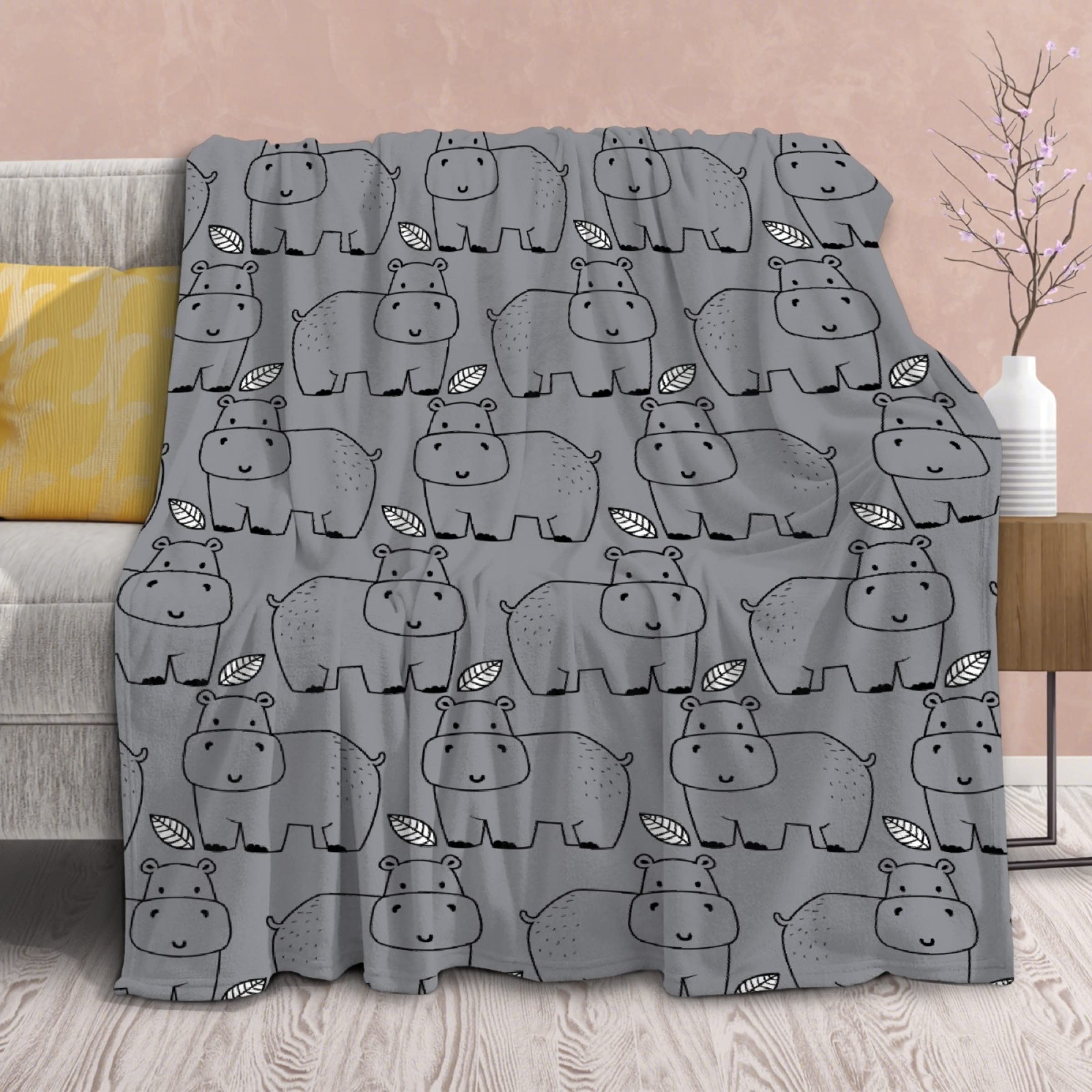 Blanket Hippo Cute Hippopotamus Gifts Lightweight Throws Soft Air Conditioner Quilt Microplush Flannel Blankets for Christmas Birthday 50"x40" Small