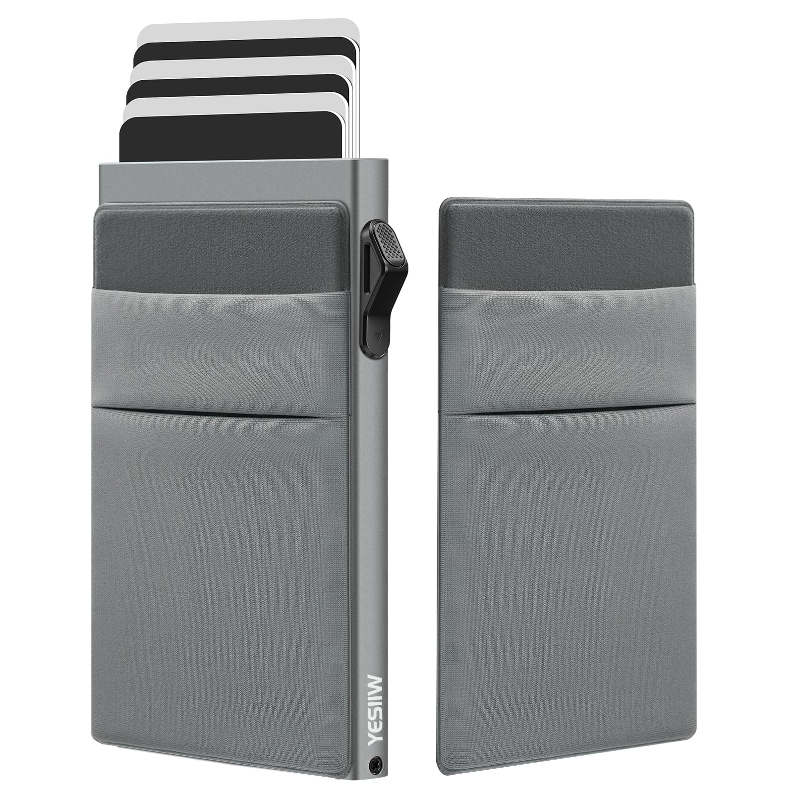 YESIIW Minimalistische Brieftasche-RFID-Schutz-Kartenhalter-Pop up Geldbörse-Schlankes Kartenetui mit Münzfach, Geldbörse Herren Klein Portmonee Slim Wallet for Men Grau