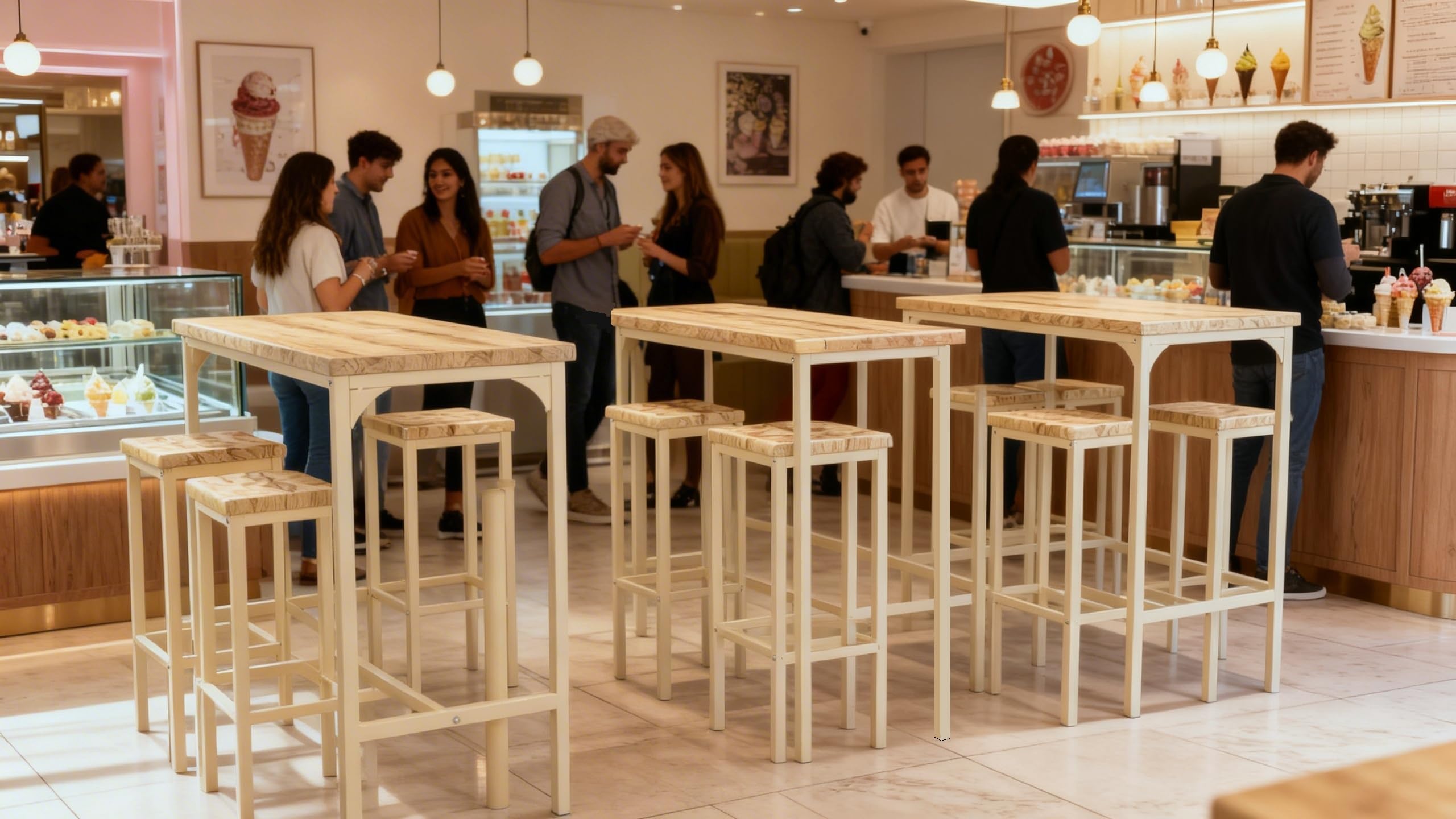 YELLOO Mod. RICCIONE Set de Mesa de Cocina Bar y 4 TABURETES Color Beige 110 cm x 66 cm x 110 cm Altura
