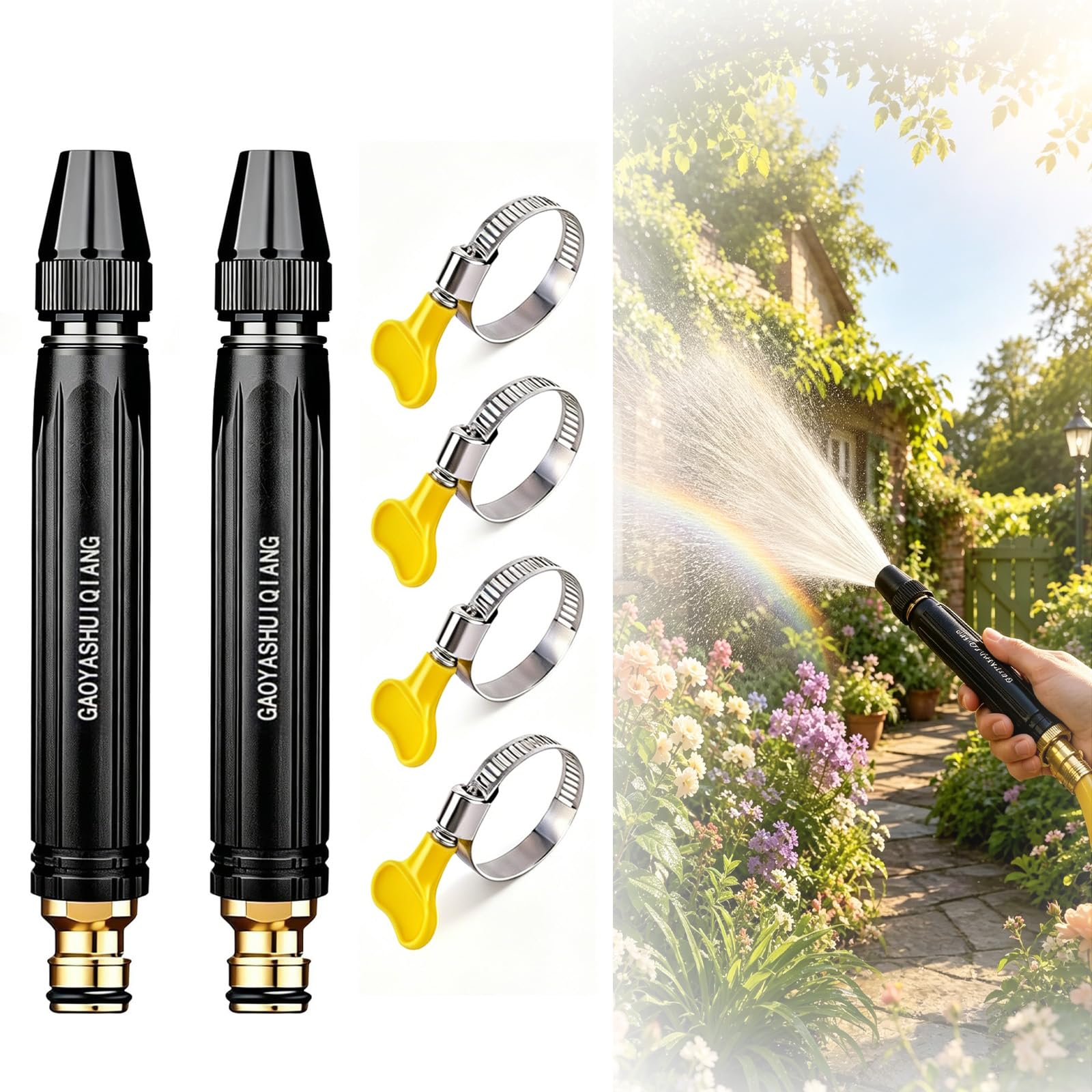 2 Pack Garden Home Hose Pressure Booster with 4 High Pressure Hose Nozzle