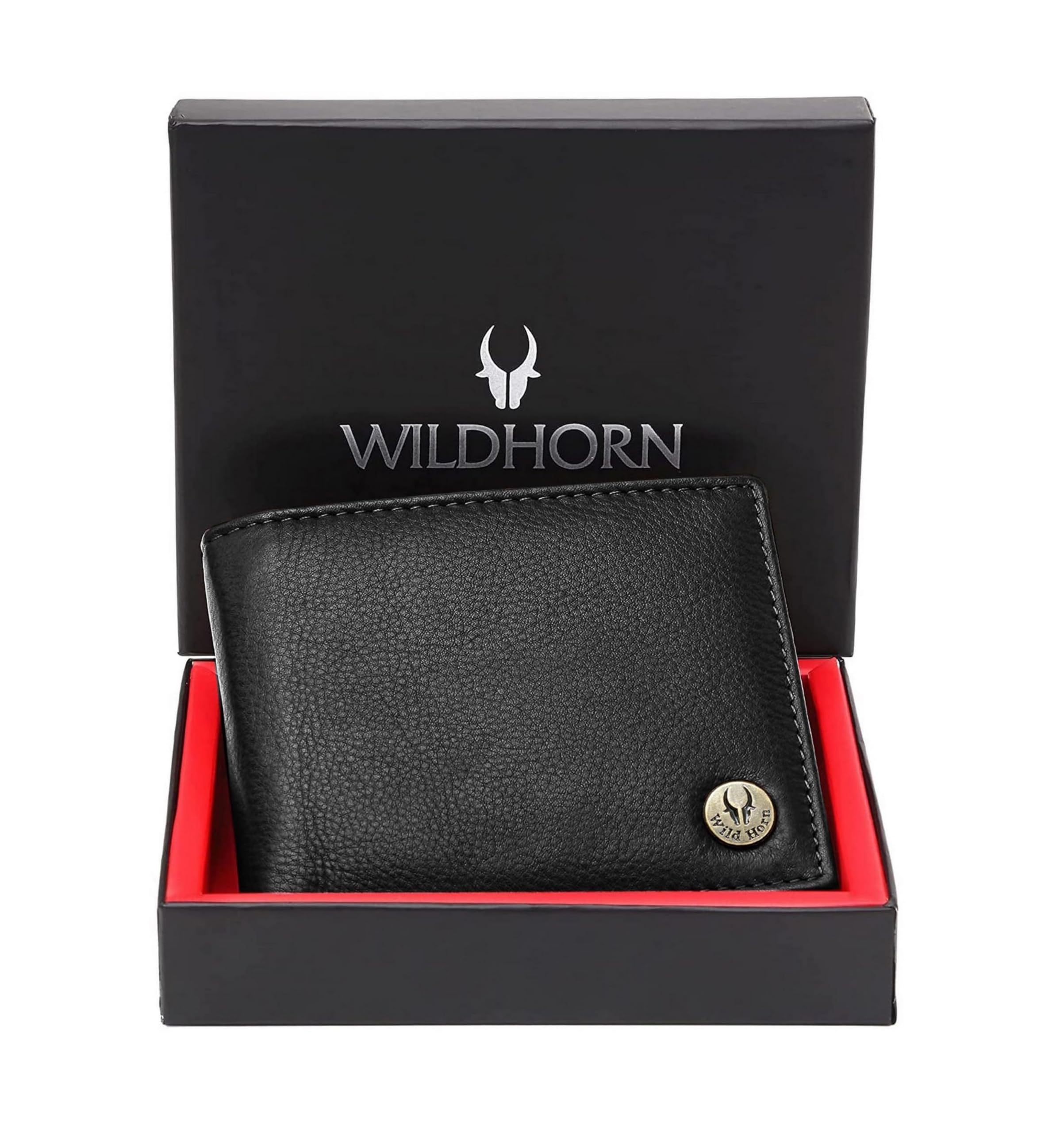 WildHorn RFID Protected Leather Wallet for Men, Black