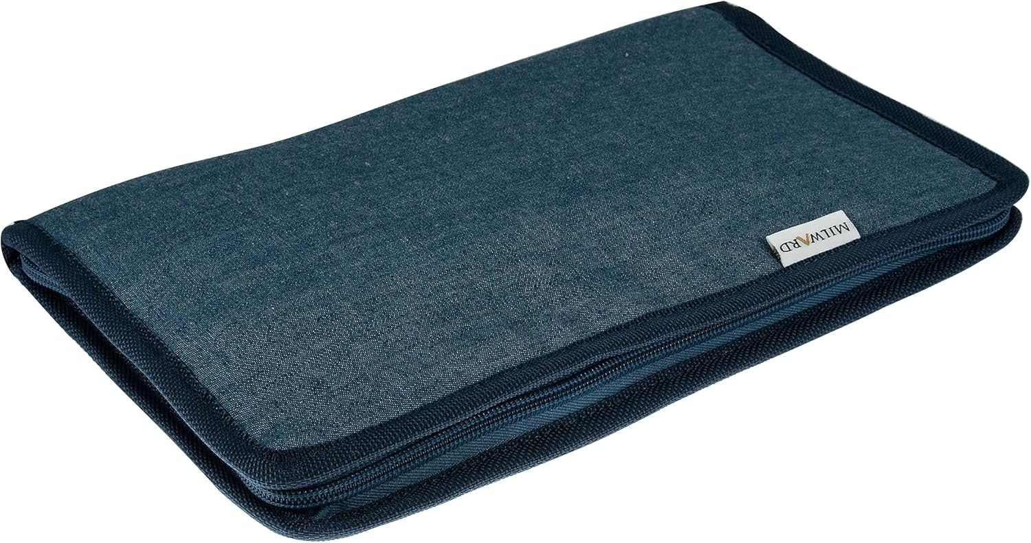 Milward Interchangeable Needle Case Only - Pockets for Pins Crochet Hooks Accessories - 100% Cotton Hard Zippered Case Only - Denim, Blue