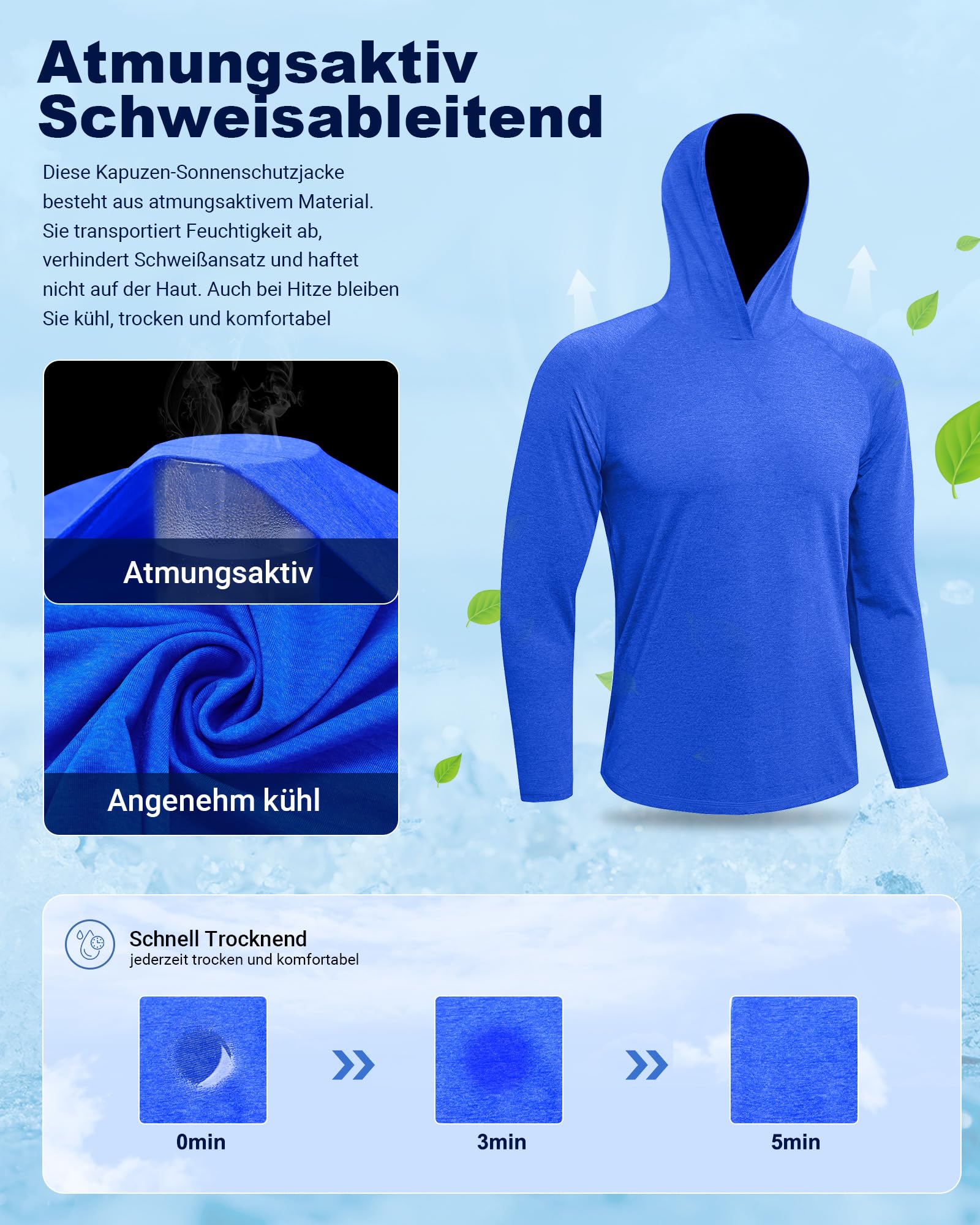 MEETWEE Maglietta Uomo Maniche Lunghe Cappuccio UPF 50+ Protezione Solare Camicia UV Estate Asciugatura Rapida Traspirante Leggera per Pesca Trekking Mare Spiaggia
