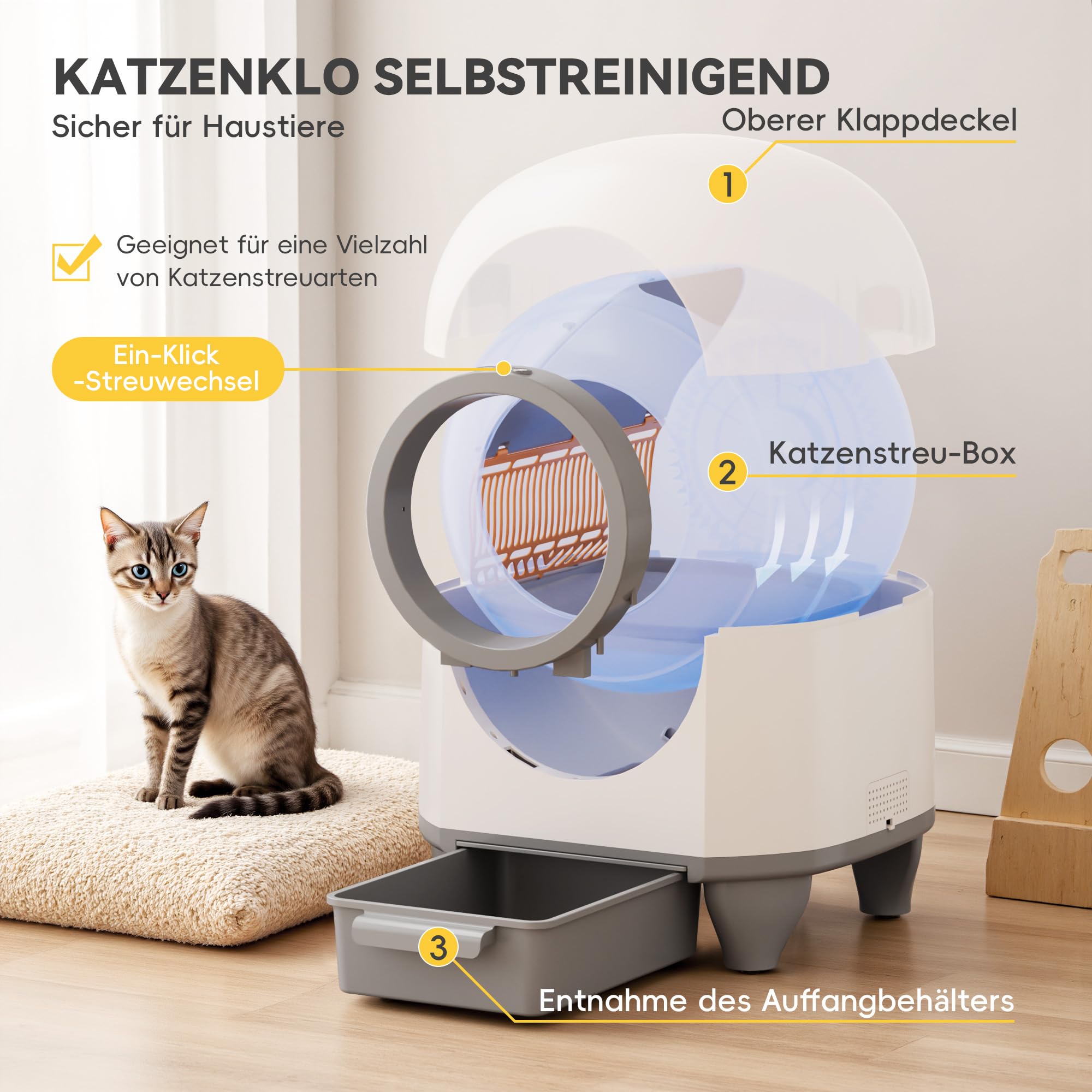 Devoko Selbstreinigendes Katzenklo XXL  Automatische Katzentoilette Mit  APP-Steuerung Selbstreinigende Katzentoilette Mit Sensoren