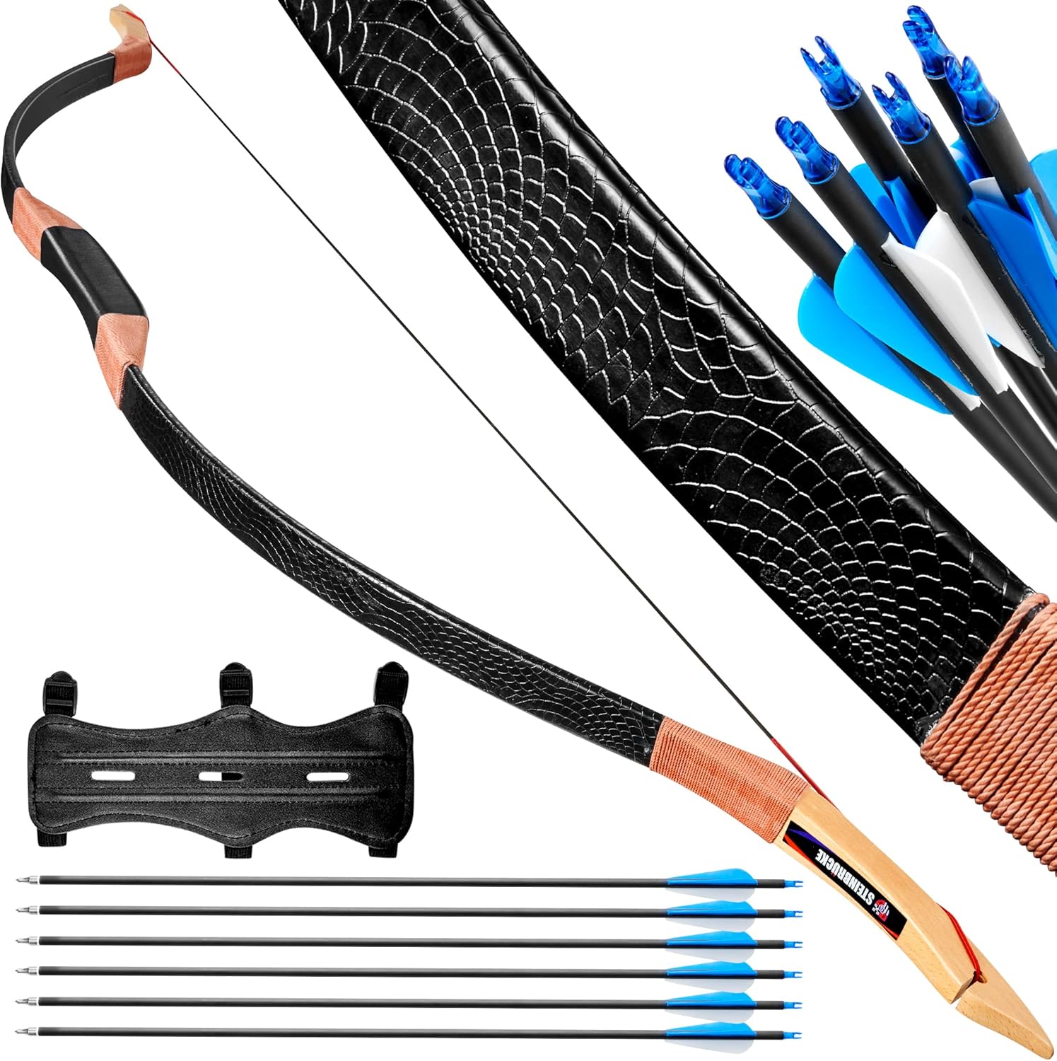 58" Traditional Wooden Longbow, Epoxy Resin Recurve Bow OnePiece Horse