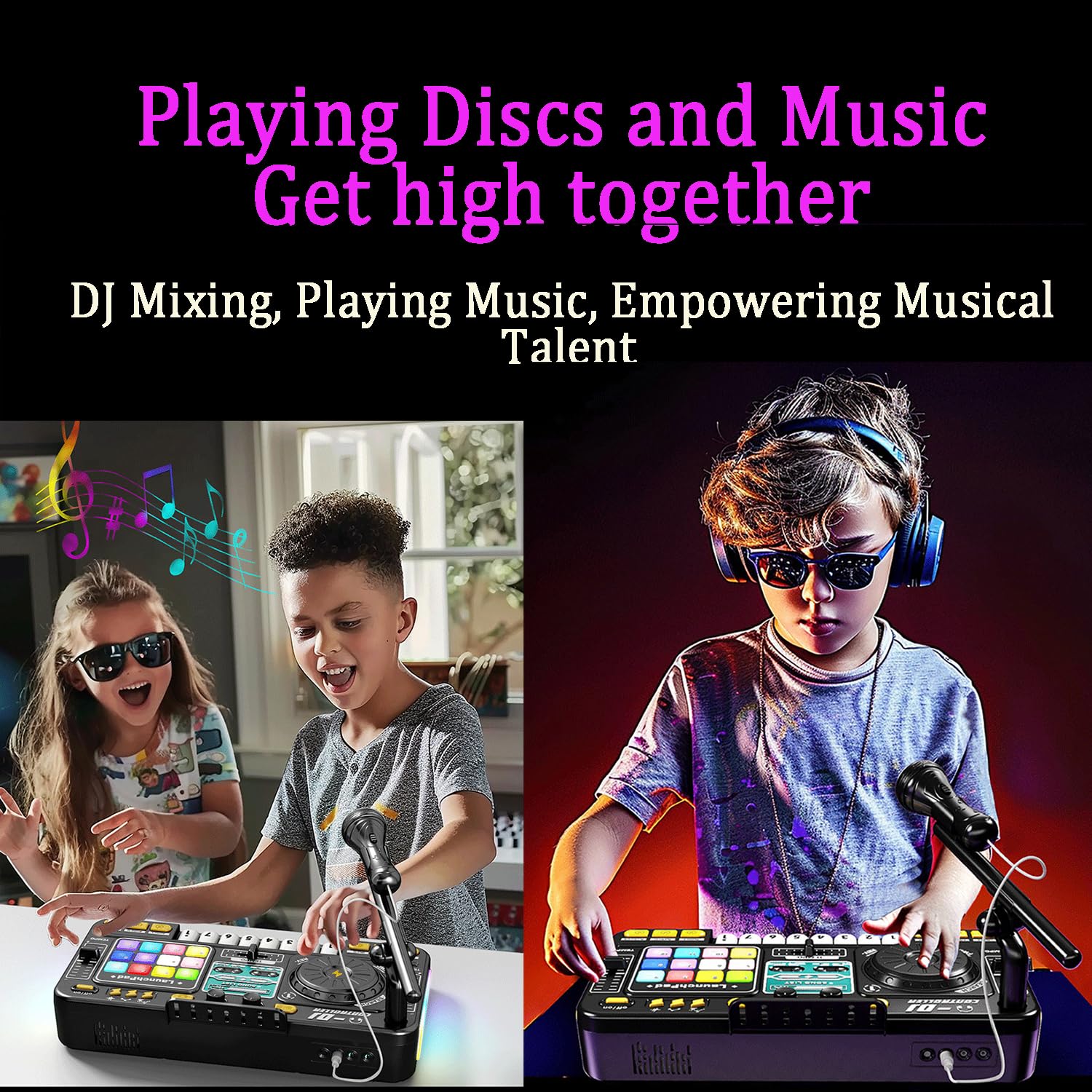 Console DJ Portatile con Mixer e Bluetooth, Stazione con Microfono Regolabile e Effetto di Luce Gradiente - Adatto a Bambini da 6 a 12 Anni e Principianti