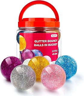Entervending Bouncy Balls - Party Favors - 45mm Bouncing Balls - Glitter Bounce Balls in Bucket - Large Bouncy Balls - 12 Pcs per Bucket - Hi Bounce Balls - Rubber Balls - Gifts for Kids…