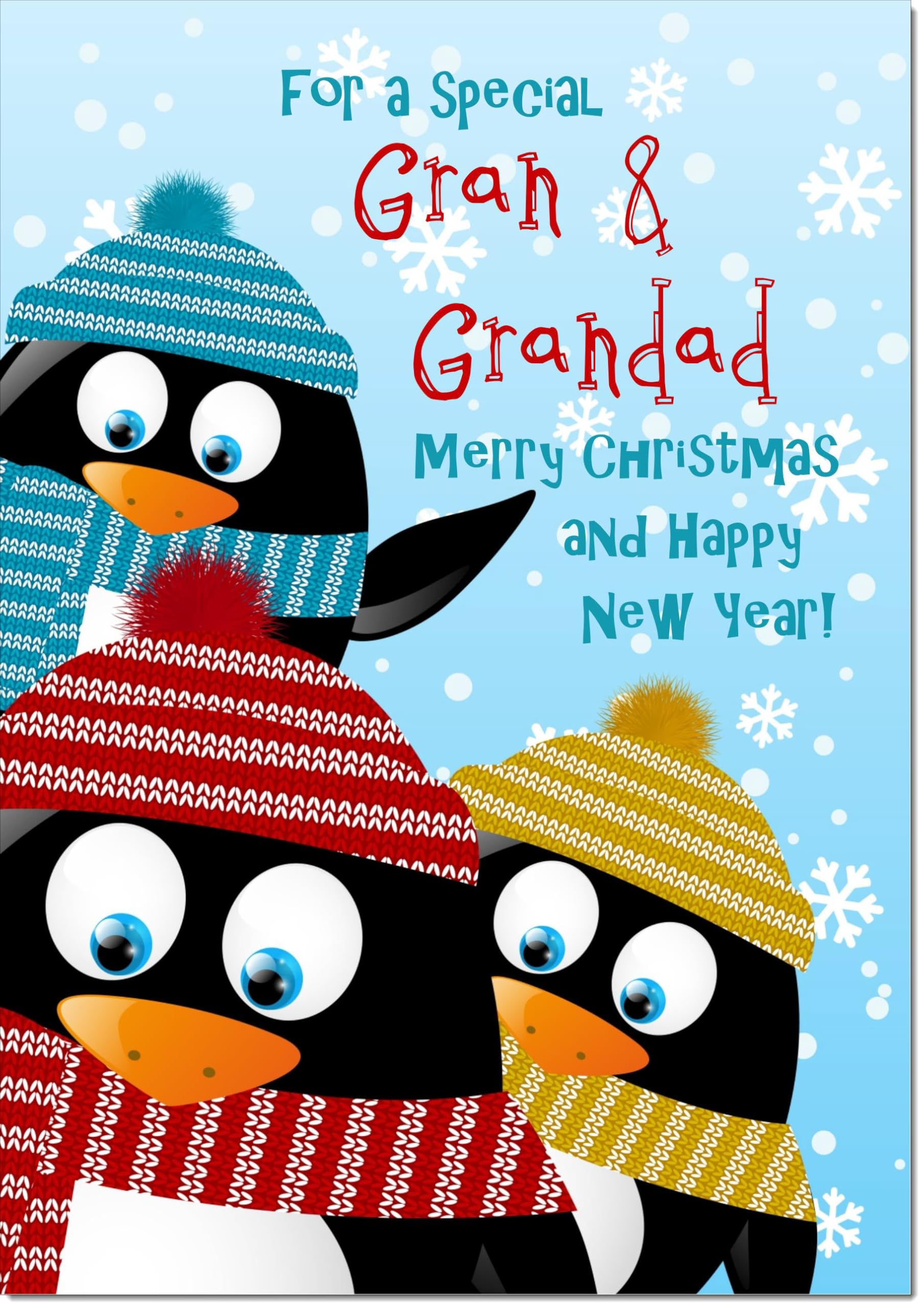 doodlecards Gran and Grandad Christmas Card Three Penquins Large A4 Size Christmas Card for Gran & Grandad with Plain Envelope — image 1