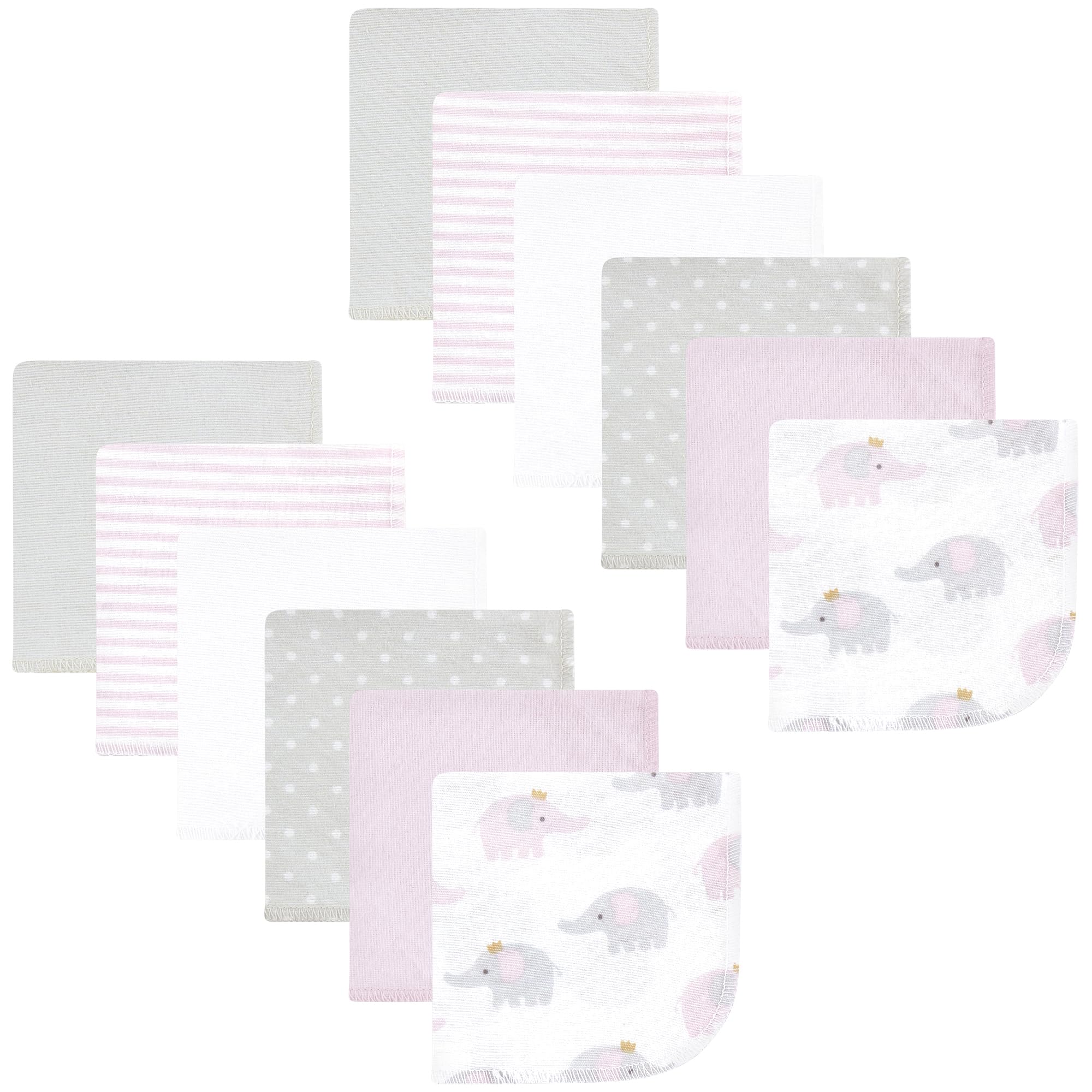 Hudson Baby Unisex Baby Flannel Cotton Poly Washcloths, Lilac Elephants 12 Pack, One Size