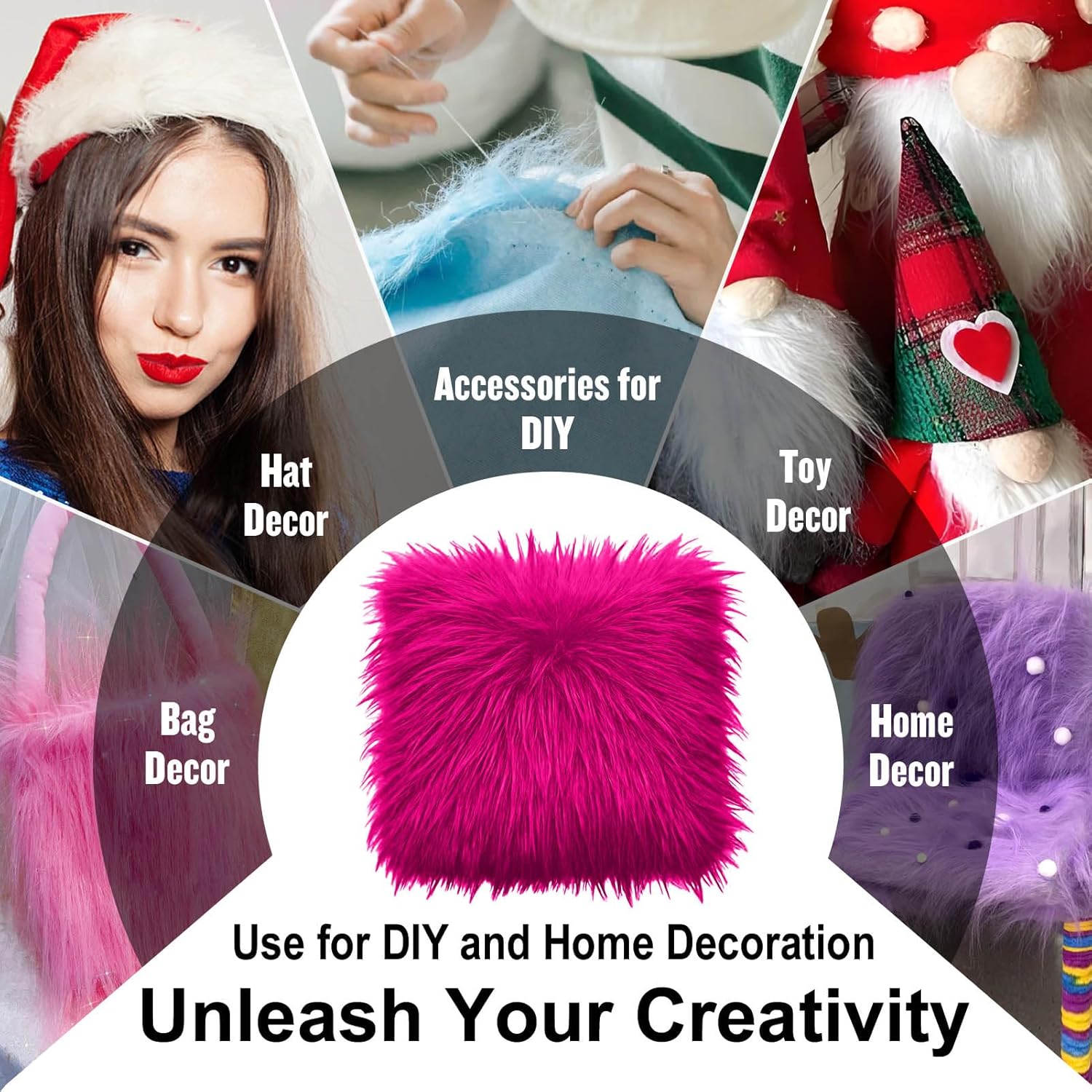 76x76CM Hot Pink Faux Fur Fabrics Square, Plush Fluffy Fuzzy Cut Craft Fur, Craft Beard Hair, Beard Miniature Dolls Rugs Mats Gift, Winter Halloween Christmas Costume Party Decorations