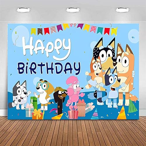 Suministros de fiesta de cumpleaños de perro azul, decoración de perro azul feliz cumpleaños, telón de fondo para fiesta de niños y niñas, fiesta de