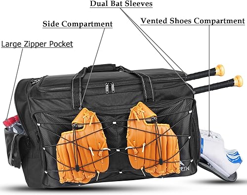 Miniatura 4 de MATEIN Bolsa de béisbol, bolsa de equipo de béisbol extragrande para equipo de béisbol, con compartimento ventilado para zapatos, bolsa de softbol