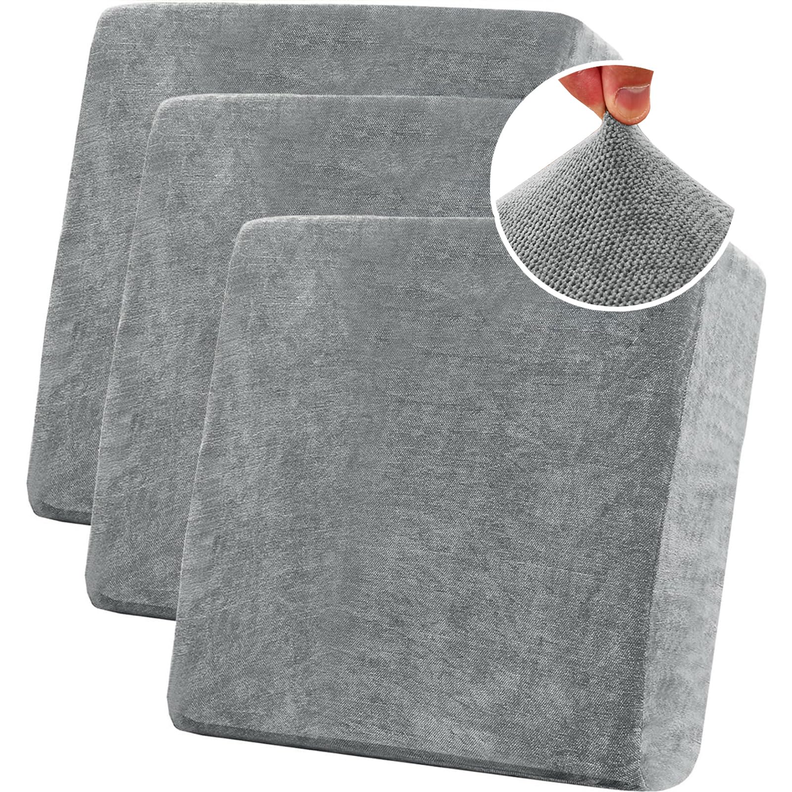 BXFUL Stretch Sofa Seat Cushion Covers, Chenille Sofa Cushion Slipcovers, High Stretch Couch Covers for Living Room Non Slip Furniture Slipcover with Elastic Bottom (3PC 1-Seater,Grey)