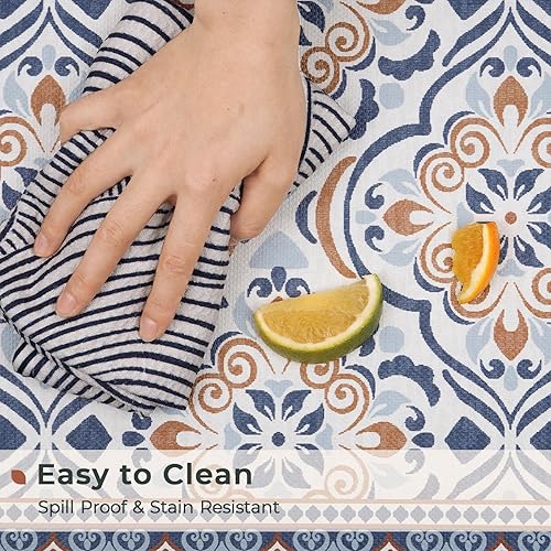 Miniatura 5 de FRESHMINT Tapetes Antifatiga para Cocina para Piso Juego de 2 Piezas, Impermeables y Antideslizantes con Diseño de Azulejos Marroquíes, Tapetes de