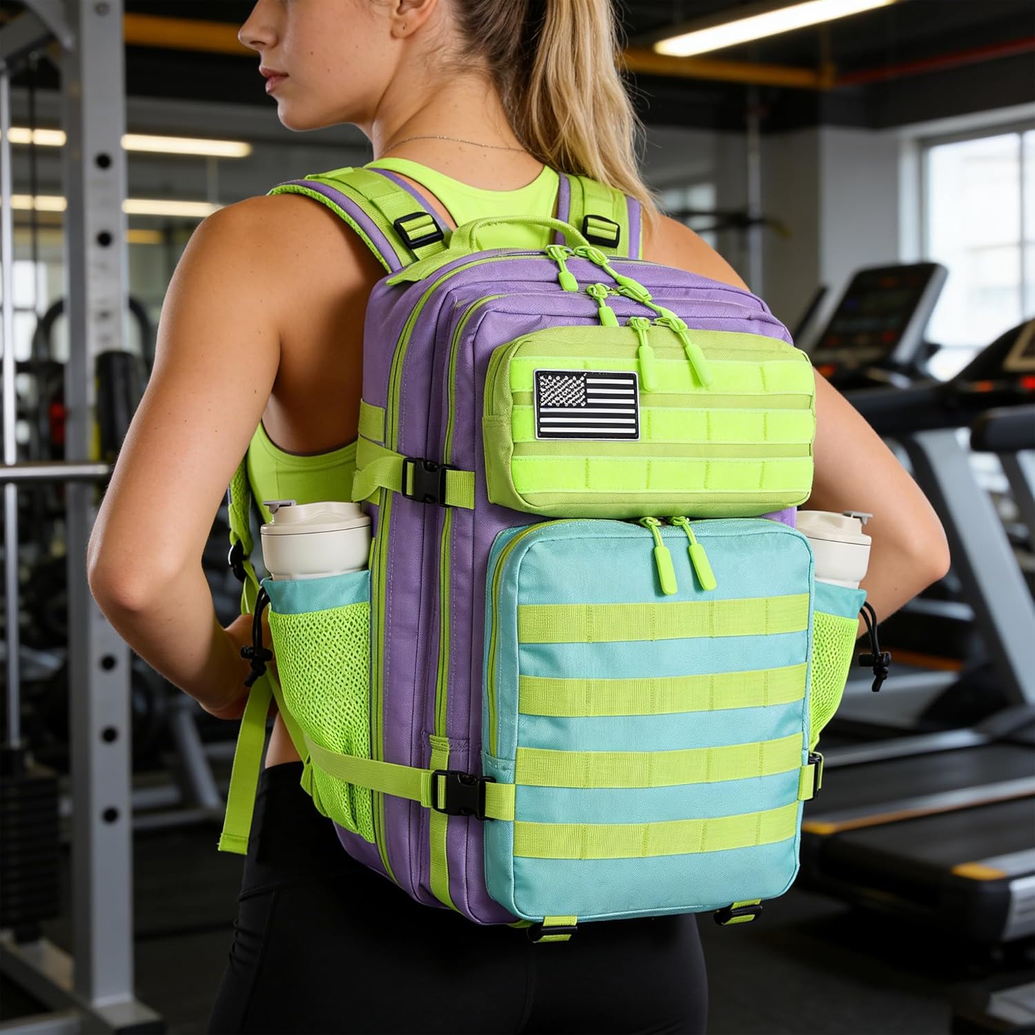 45L Tactical Military Backpack Assault Pack Dopamine Colorblock Molle 3-day Army Rucksack Men Women for Hiking Camping Climbing