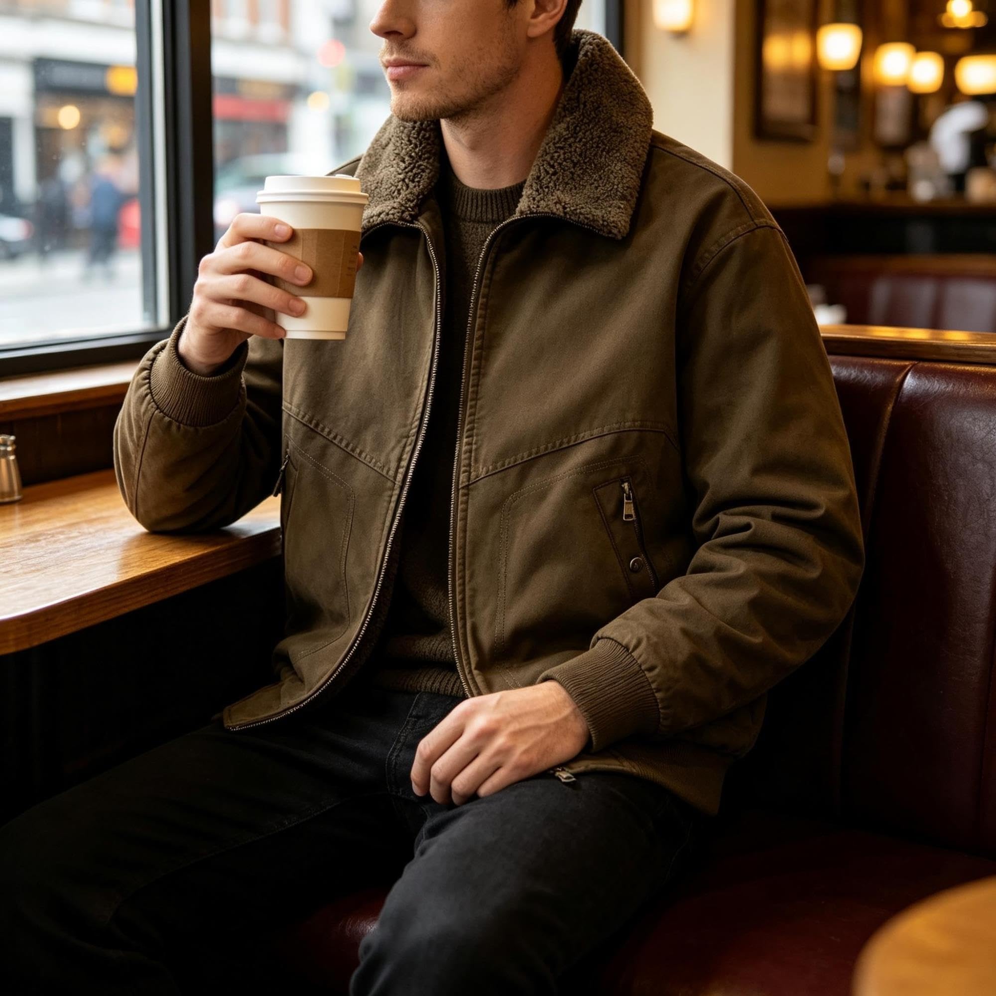 Giacca Bomber Uomo Colletto Sherpa Zip Casual