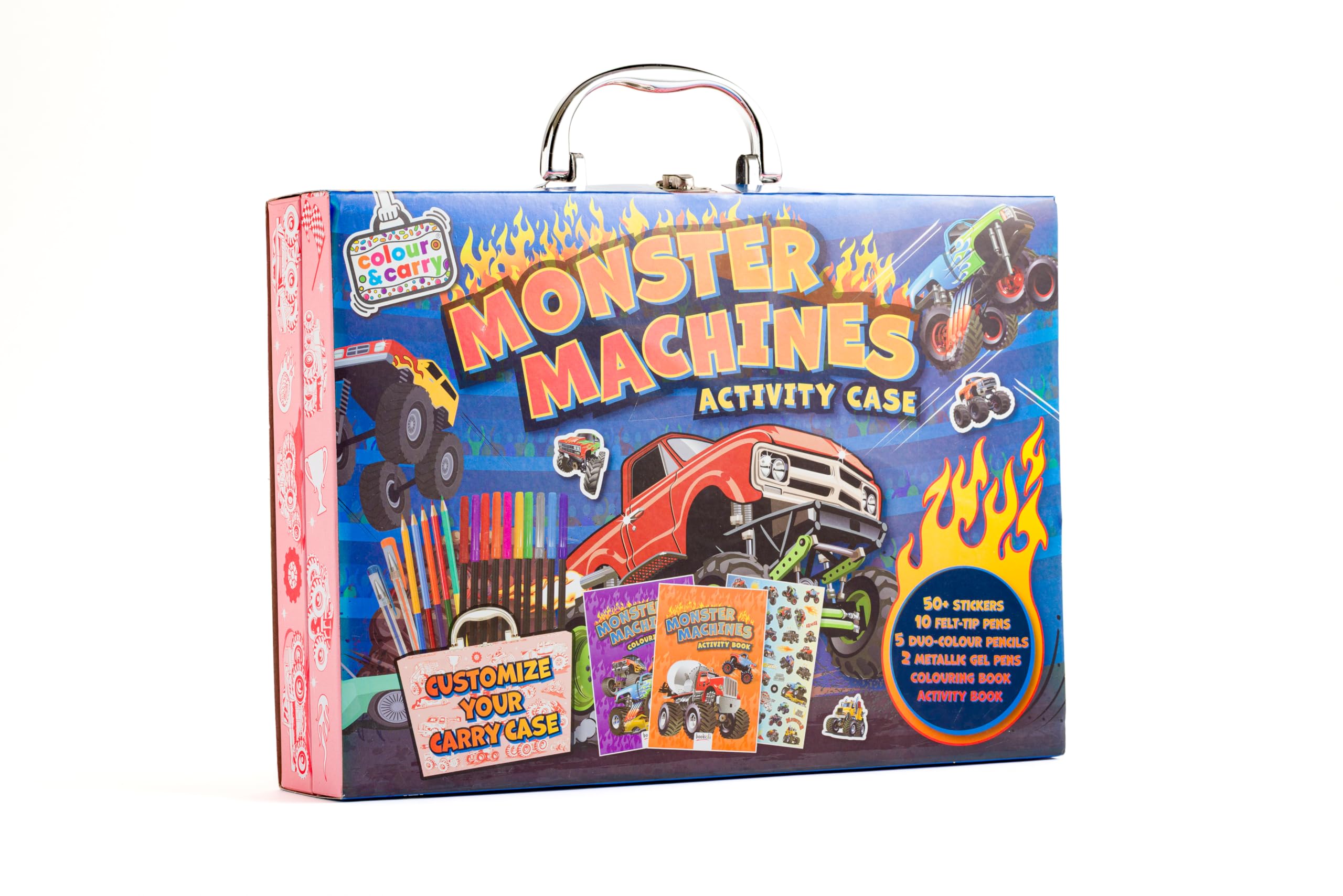 Bookoli, Monster Machines Activity Case for Kids Aged 6-9, Vehicle & Monster Truck Colouring Set including 100+ Stickers