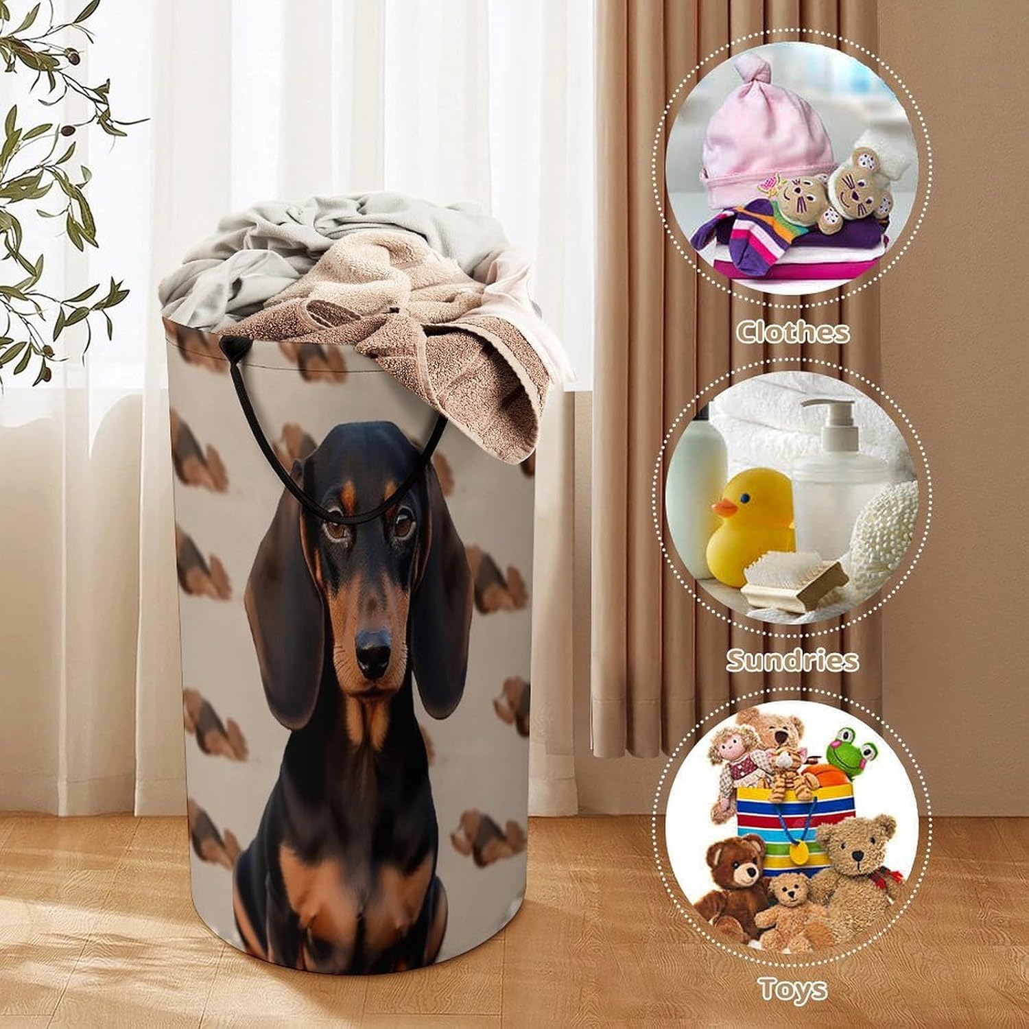 Dachshund Dog Large Collapsible Laundry Basket - Sturdy Waterproof Clothes Hamper With Reinforced Handles For Bedroom
