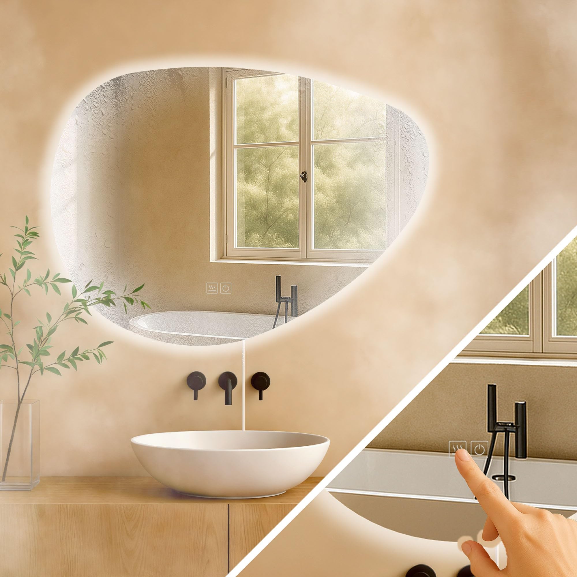CLP Specchio da Bagno Almafie con Illuminazione, Specchio da Bagno antiappannamento, Specchio da Parete LED, con e Senza Bluetooth, Contenuto del Set:Senza Bluetooth