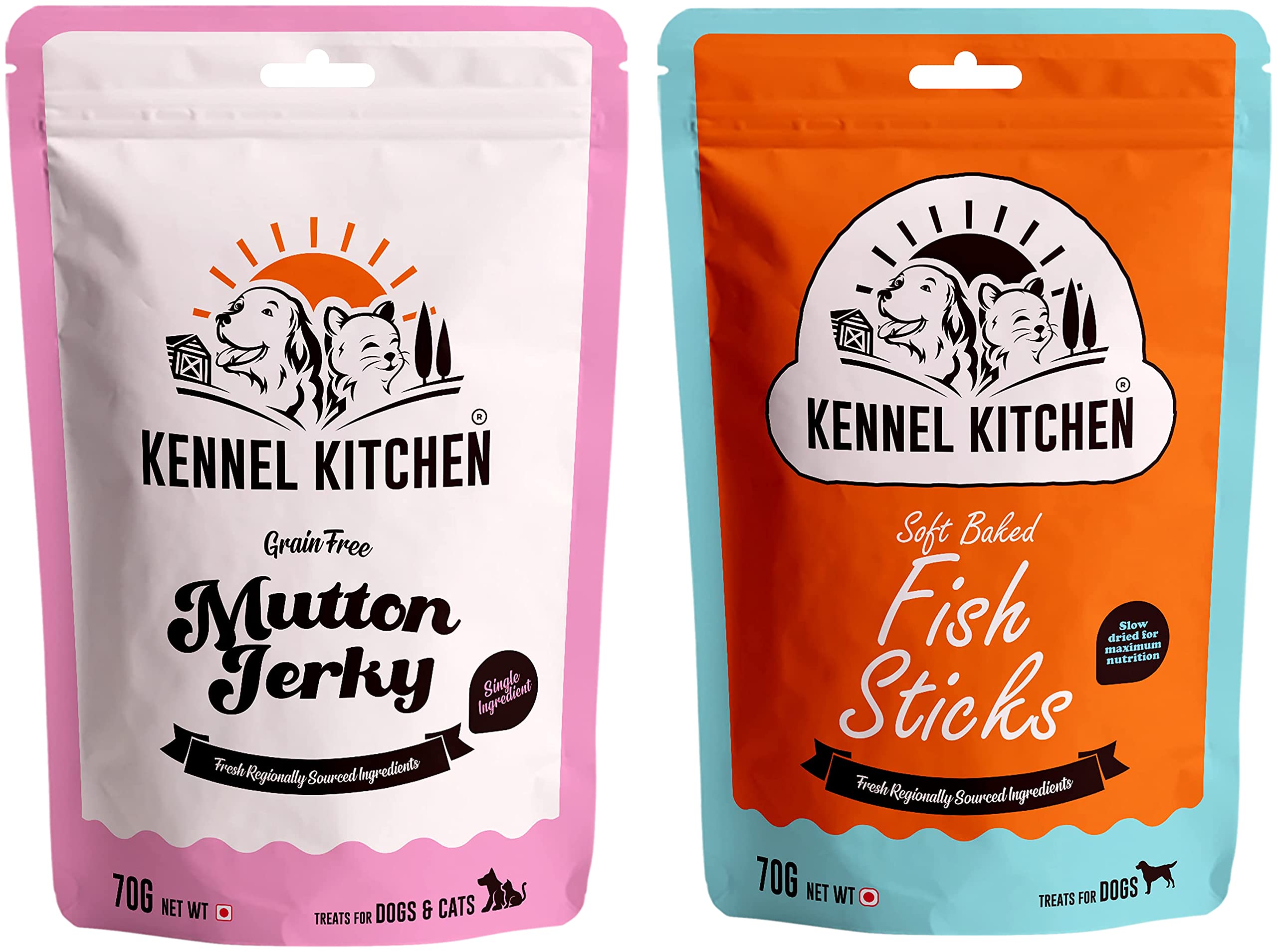 Kennel Kitchen Mutton Jerky & Fish Stick Treats, 70g + 70g