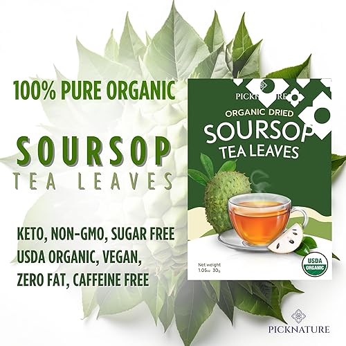 Miniatura 3 de PICKNATURE Hojas de guanábana secas orgánicas, té de hierbas antioxidantes, sin cafeína, apoya la digestión, la inmunidad y la desintoxicación  1.76