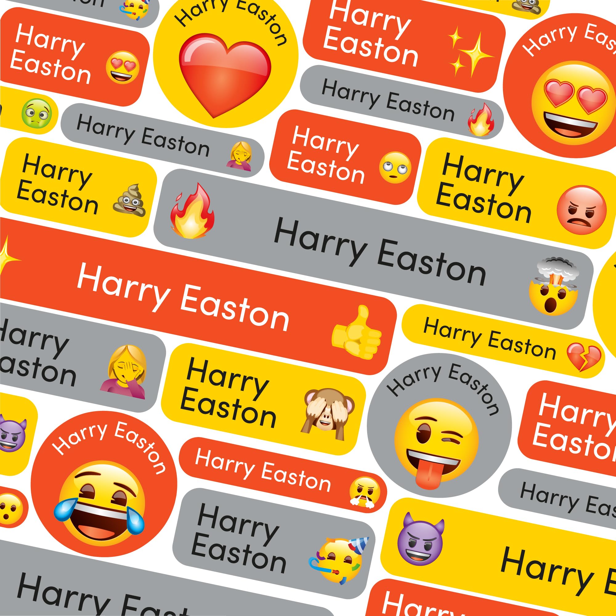 123 School Name Labels for Children No Iron Name Tags for Clothes Name Stickers for Water Bottles, Uniform, Secondary School, College, Care Homes, Washable and Dishwasher Safe (Emoji Mixed)