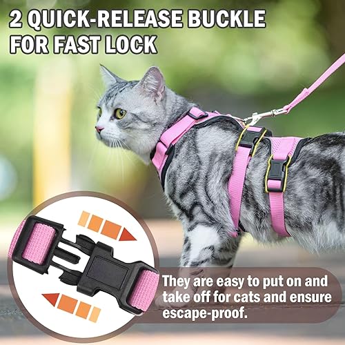 Miniatura 3 de PUPTECK Juego de arnés y correa para gato, a prueba de escapes, para caminar, chaleco transpirable ajustable para gatos, cachorros, animales