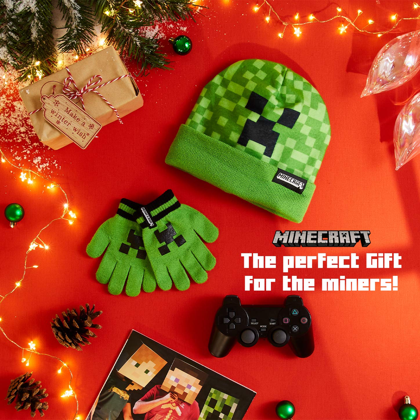 MINECRAFT Set Invernale Bambino, Berretto Cappello o Berretto e Guanti Set