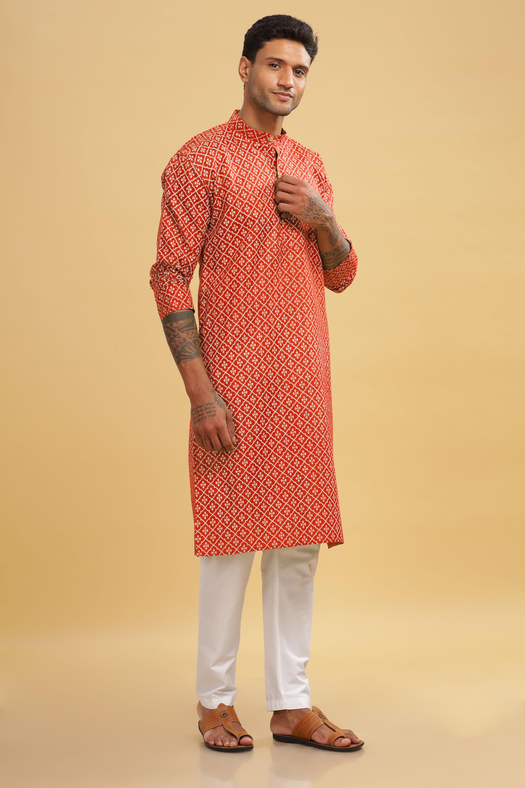 BE ACTIVE Men's Cotton Regular Kurta (C-399-2_L_Red) - Image 3 thumbnail