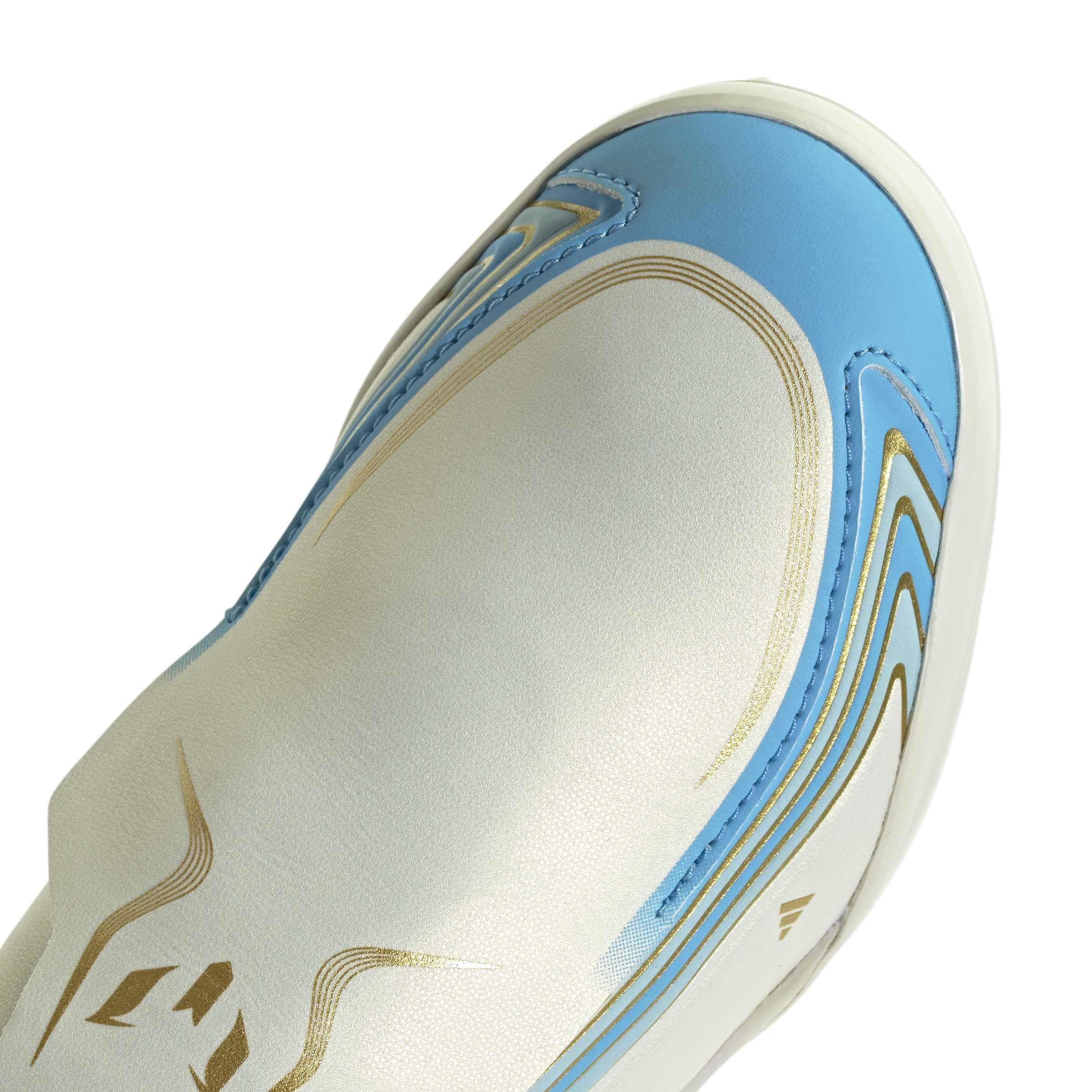 adidas Uniseks - dzieci F50 Messi League Laceless Turf Football Kids Shoes, ivory/semi blue burst/icey blue, 34 EU