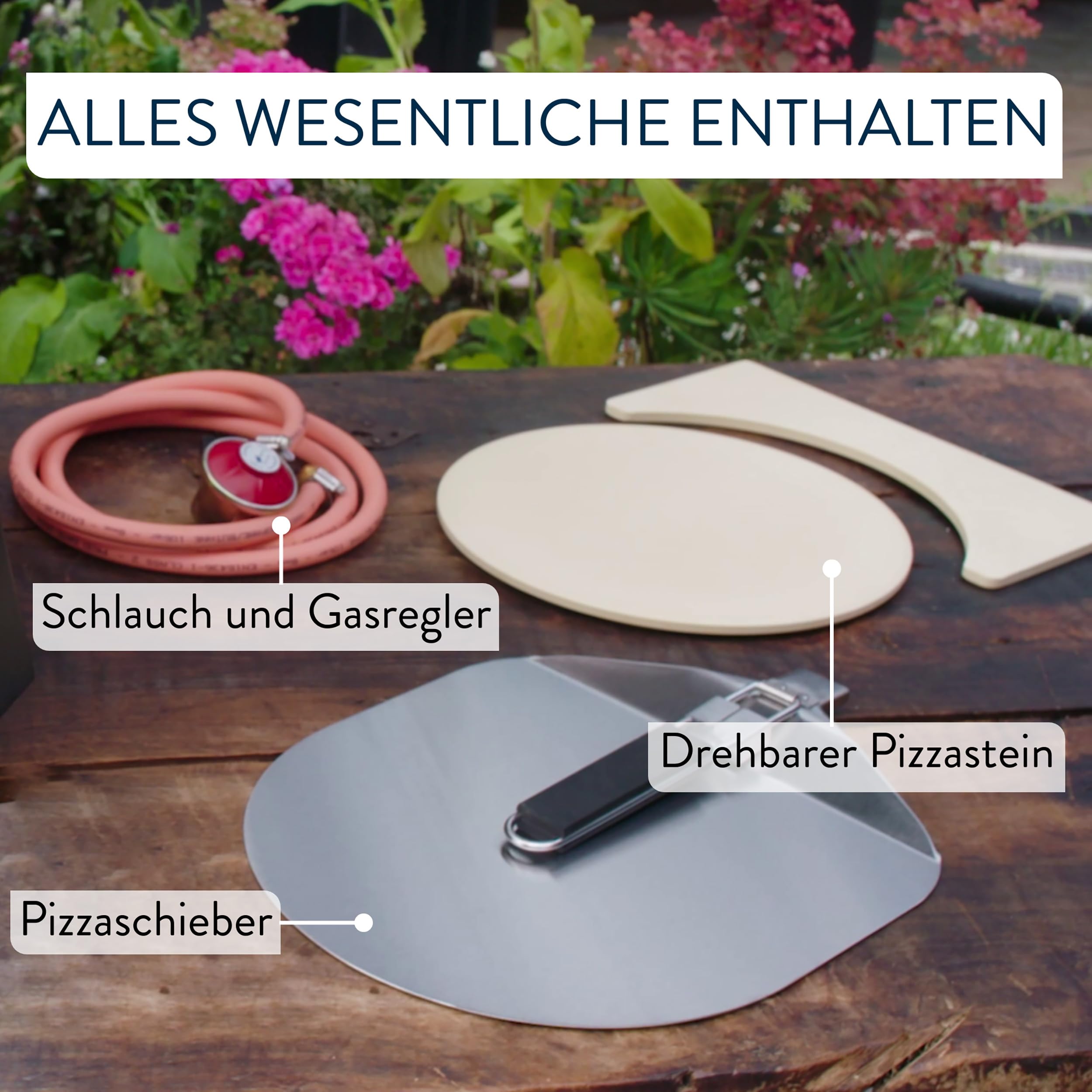 Jamie Oliver by Tefal Pizzaofen mit drehbarem Pizzastein, Pizzaofen für Zuhause, Gas-Pizzaofen, 360° drehbarer Stein, kompaktes Design, inkl. Pizzaschaufel, JM4168D0