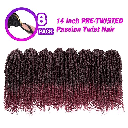 Miniatura 9 de Bileaf 8 paquetes de cabello de ganchillo Passion Twist preenrollado de 12 pulgadas, cabello de ganchillo pretrenzado para trenzas de ganchillo,