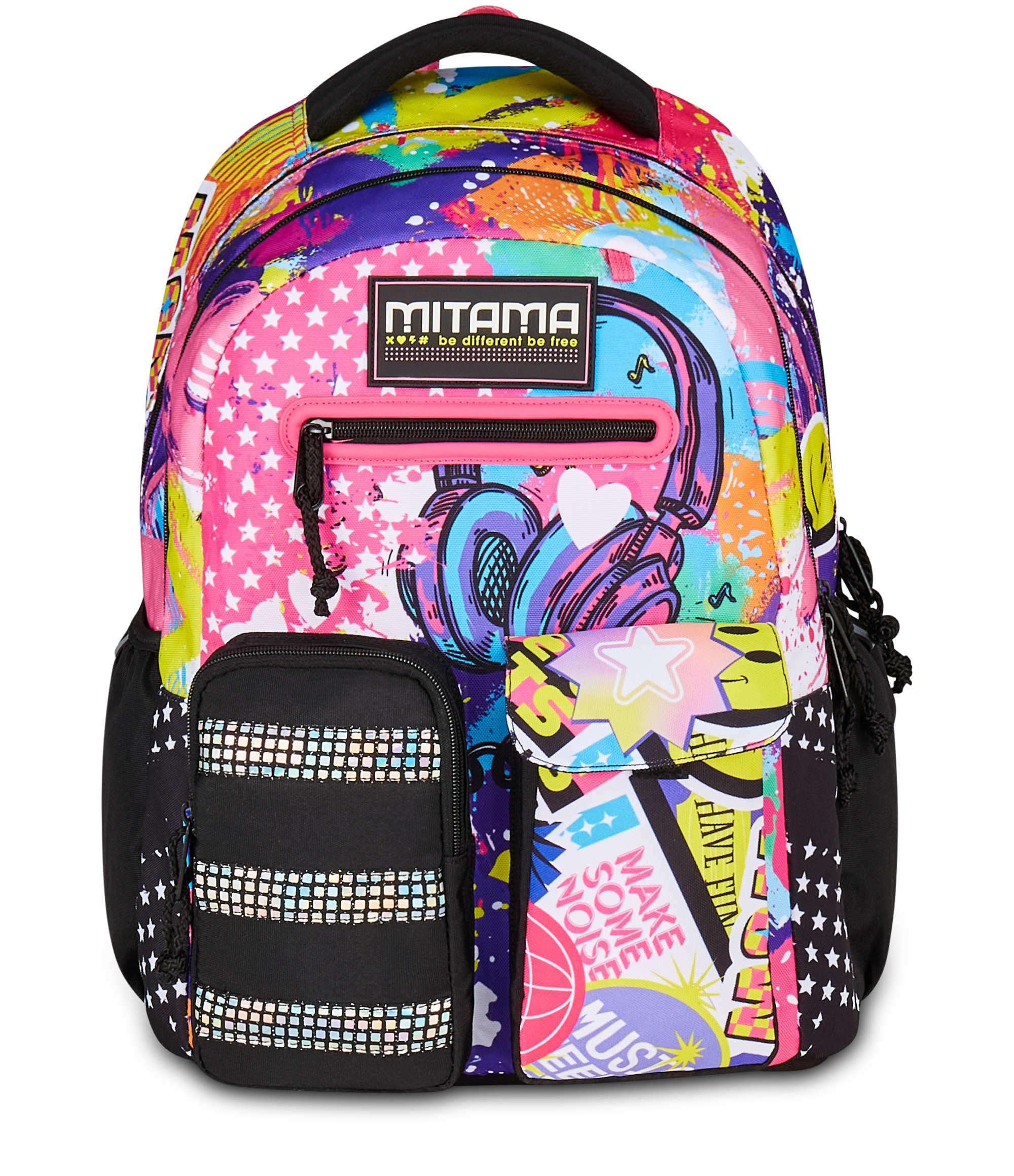 Mitama Zaino New Plus MUSIC STICKER, Rosa, Zaino Scuola Elementare, 30 L, Super Capiente, Ergonomico, Robusto, per Bambina