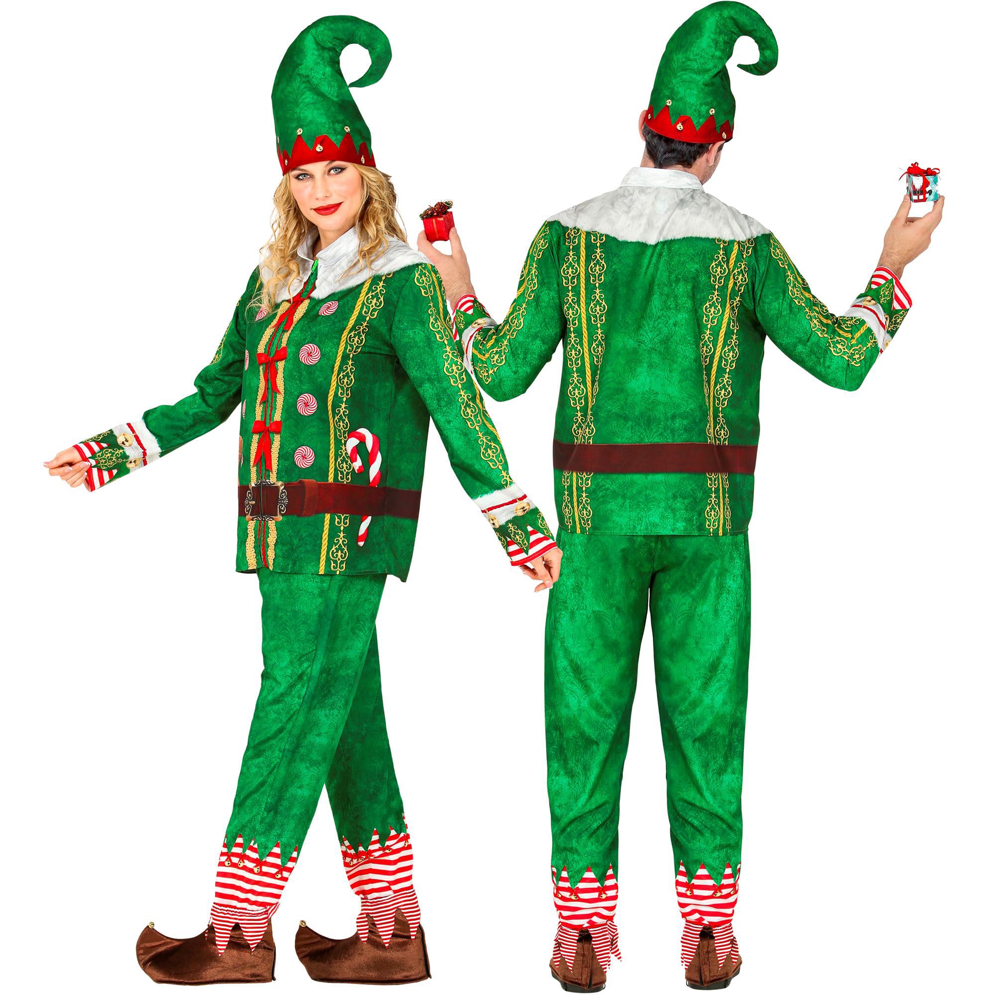 W WIDMANN Milano Party Fashion - Conjunto de Disfraz de Elfo con Top, Pantalones y Gorro, Atuendo Completo para Navidad y Carnaval