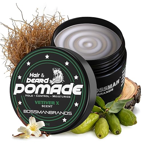 Bossman Pomada para cabello y barba, hidratante con mayor sujeción y control, producto para peinar cabello, barba y bigote para hombre, fabricado en