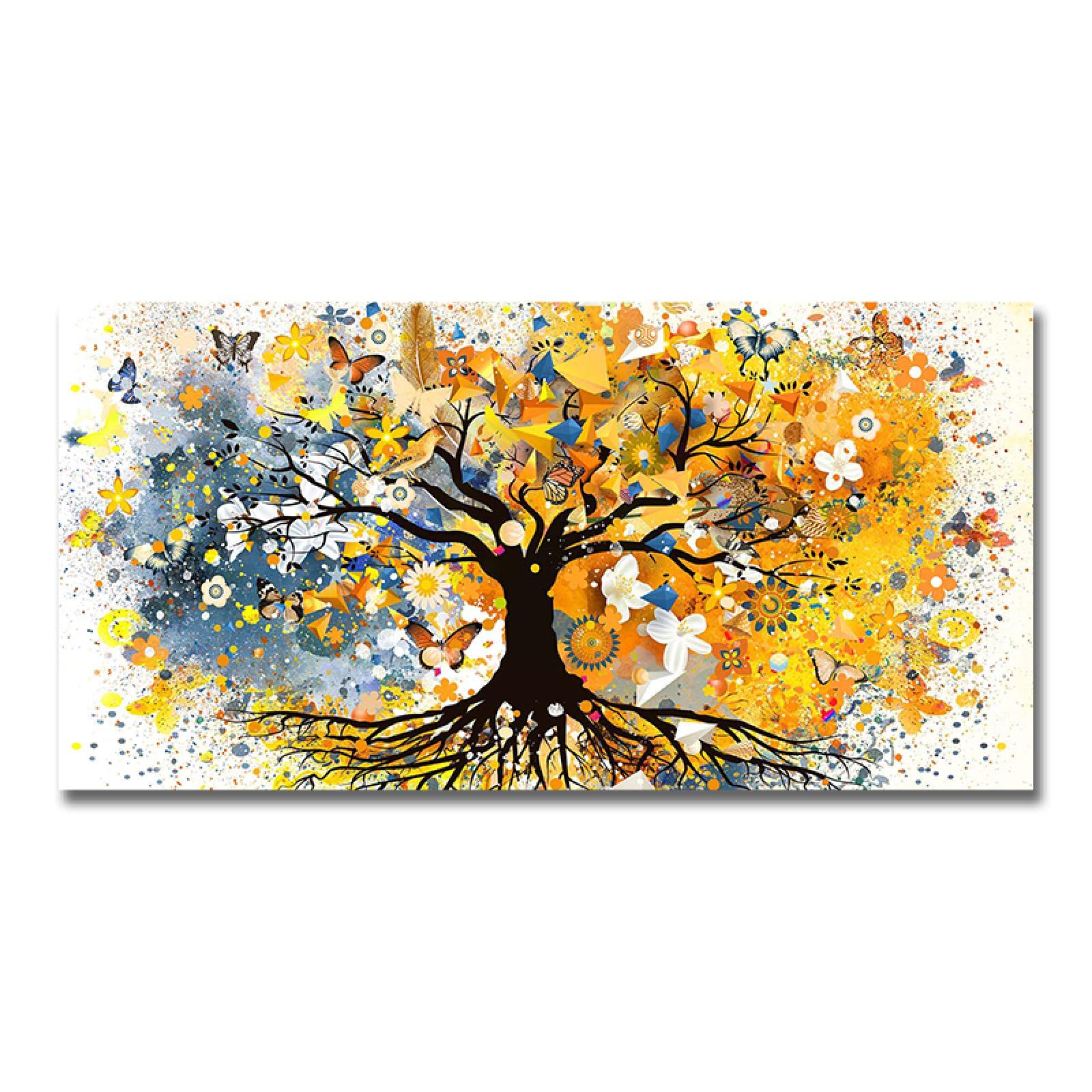 MHLCMG Bleu Arbre Papillon Affiche Moderne Toile Tableau Art Peintures Decoration Murale Pour Salon Chambre Tableau Decoration, Sans Cadre (65X130CM