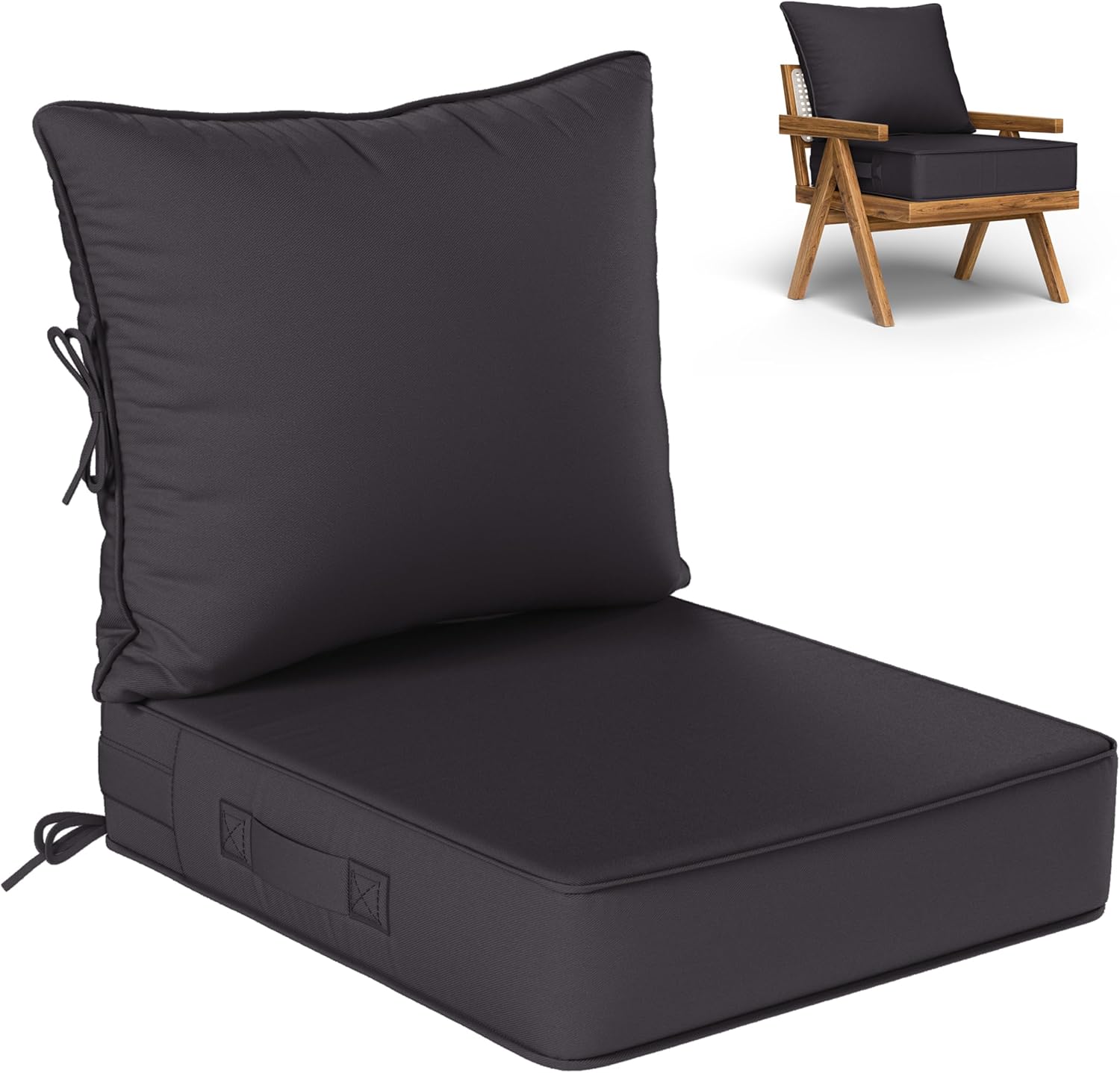 Outdoor Seat Cushion Set 22 L × 24 W × 5 H Inch Waterproof & Fade Resistant Patio Furniture Cushions with Removable Cover with Handle and Straps for Sofa Chairs, Chairs Grey 22 L X 24 W X 5 H Inch