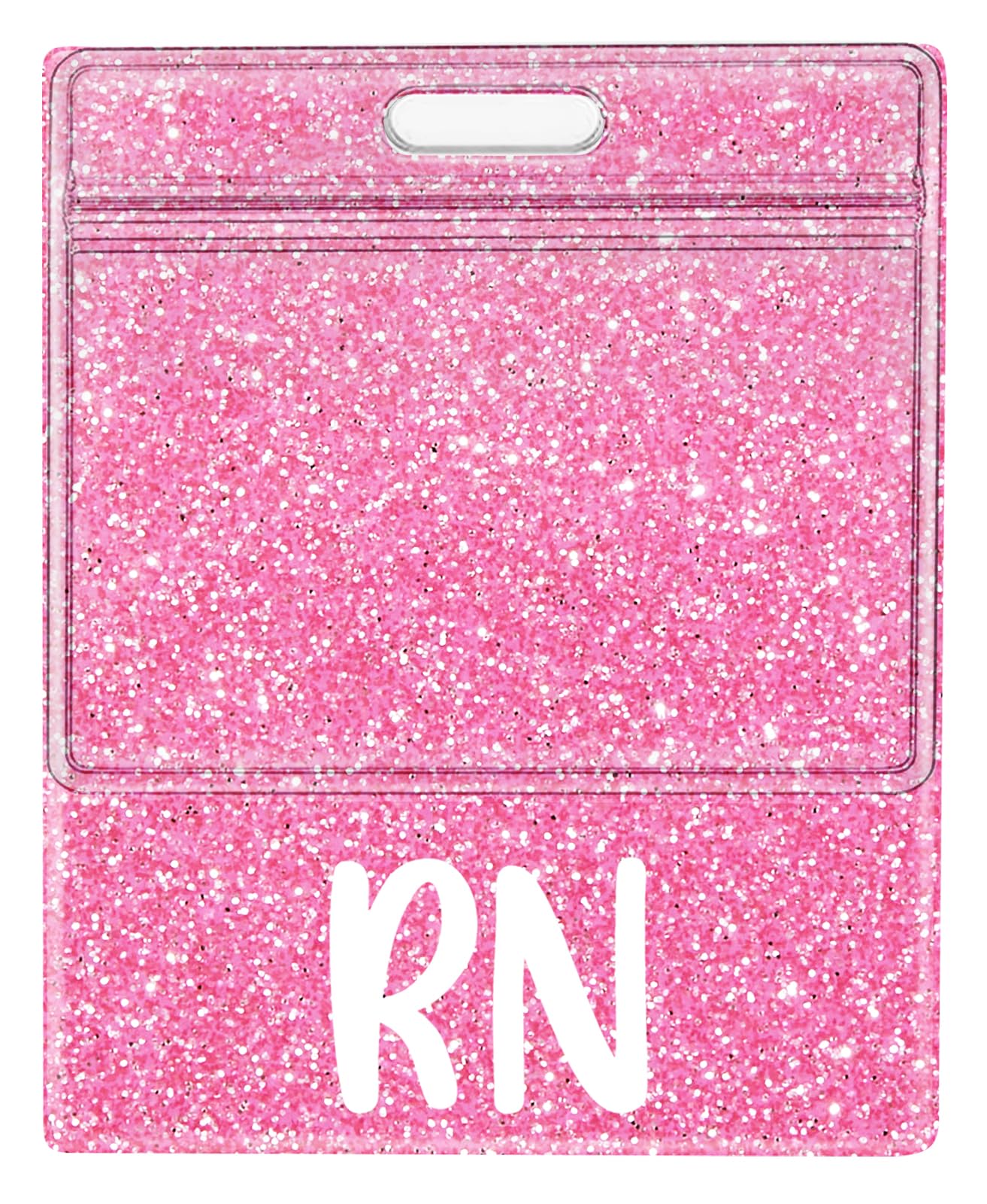 Plifal Oversized RN Badge Buddy Card Holder - XL Registered Nurse Nursing Accessories Glitter Pink Horizontal ID Identification Tags for Hospital