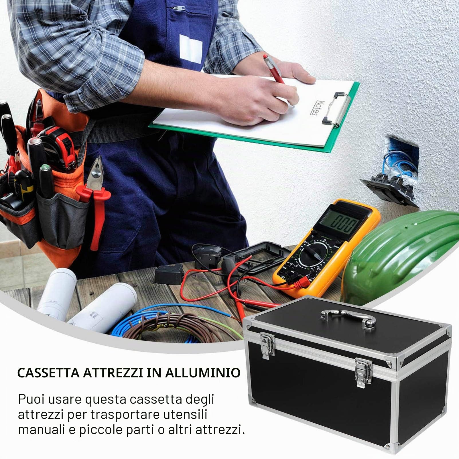 Custodia Rigida In Alluminio Nero Valigetta Antiurto Degli Attrezzi Con Schiuma Per Strumenti di Prova Fotocamere Strumenti Parti Meccanici Garage Strumento 29x16x15cm